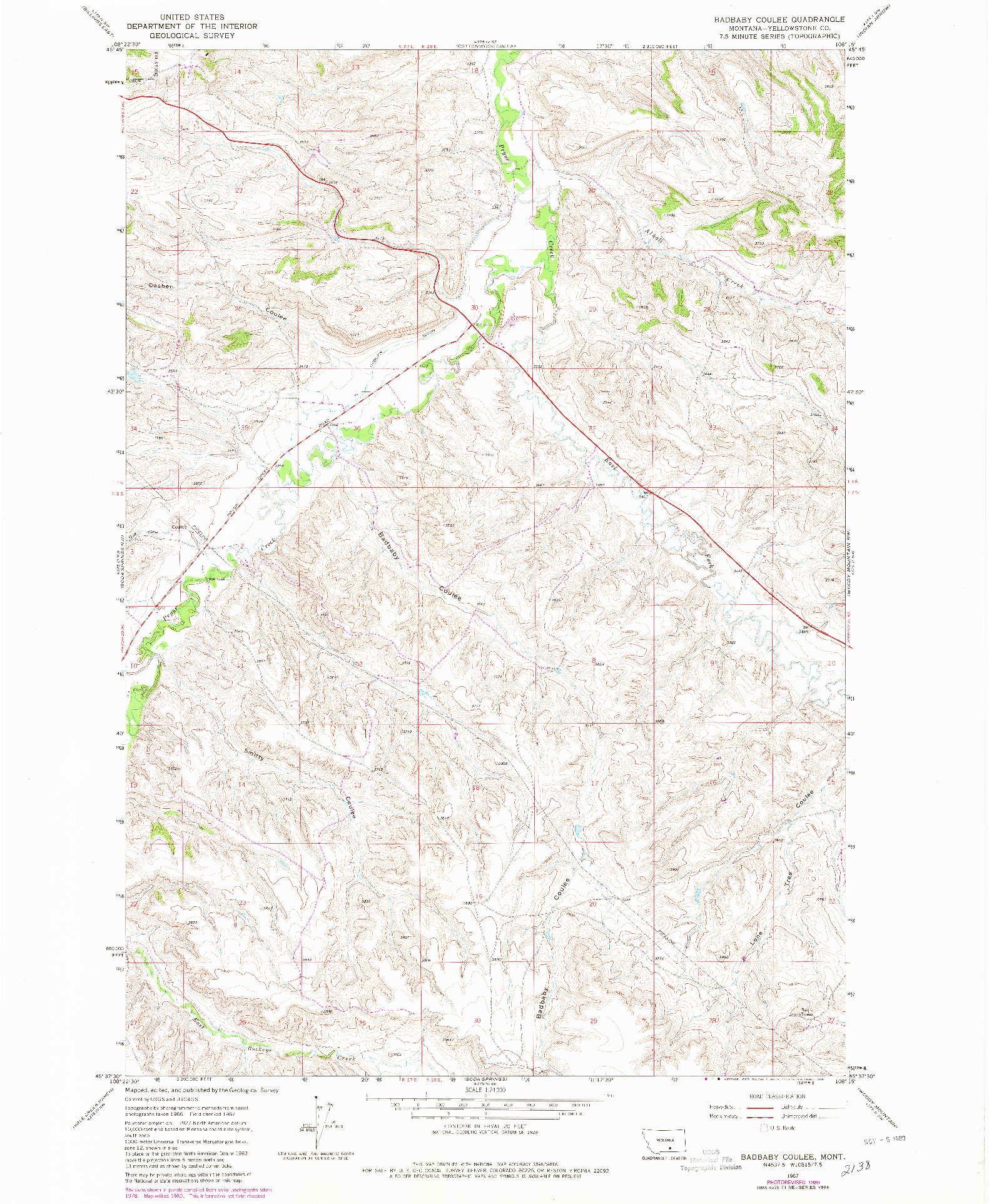 USGS 1:24000-SCALE QUADRANGLE FOR BADBABY COULEE, MT 1967