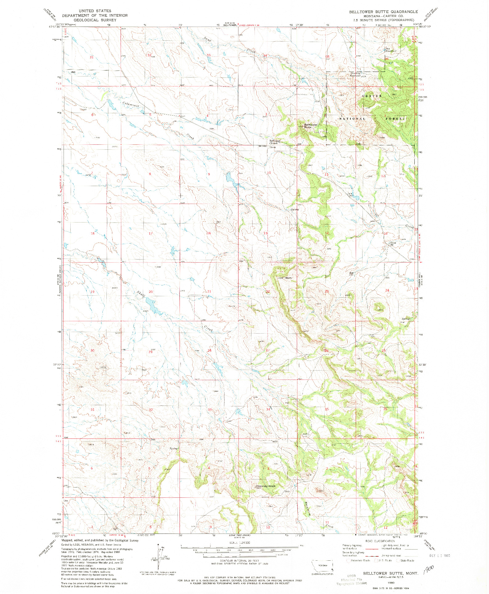 USGS 1:24000-SCALE QUADRANGLE FOR BELLTOWER BUTTE, MT 1980