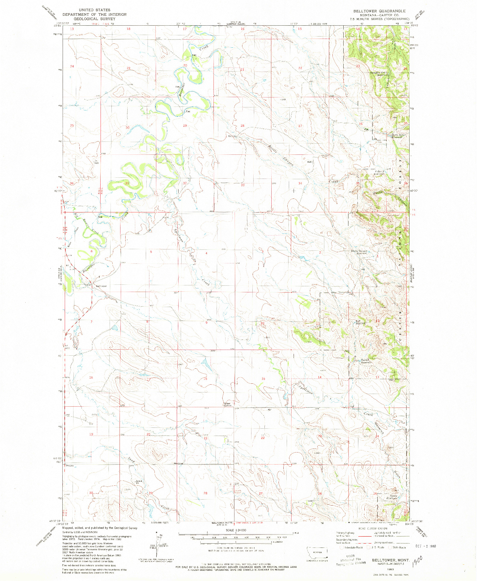 USGS 1:24000-SCALE QUADRANGLE FOR BELLTOWER, MT 1980