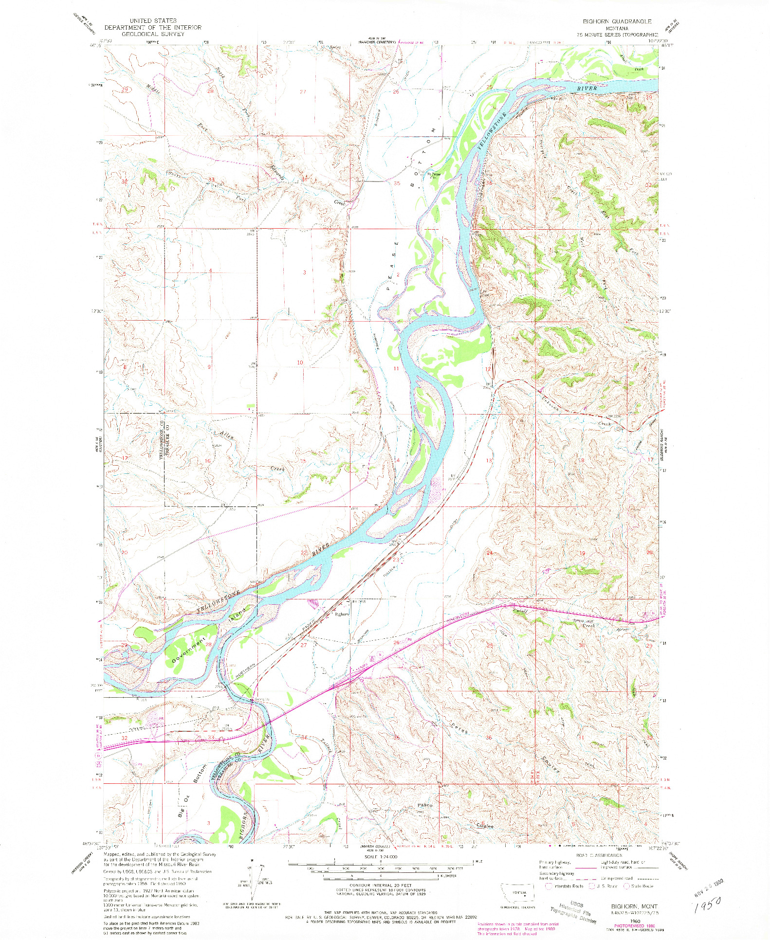 USGS 1:24000-SCALE QUADRANGLE FOR BIGHORN, MT 1960