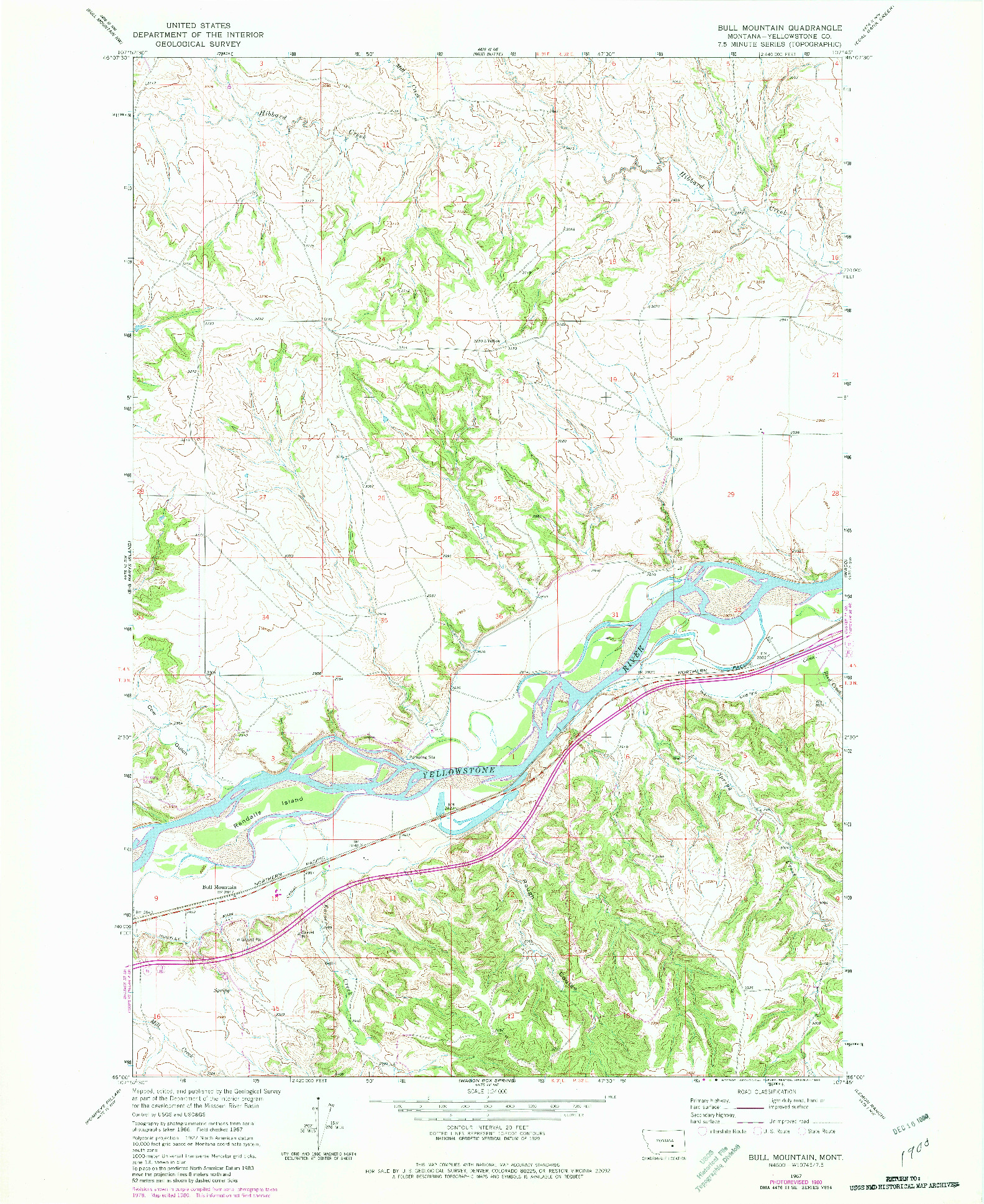 USGS 1:24000-SCALE QUADRANGLE FOR BULL MOUNTAIN, MT 1967