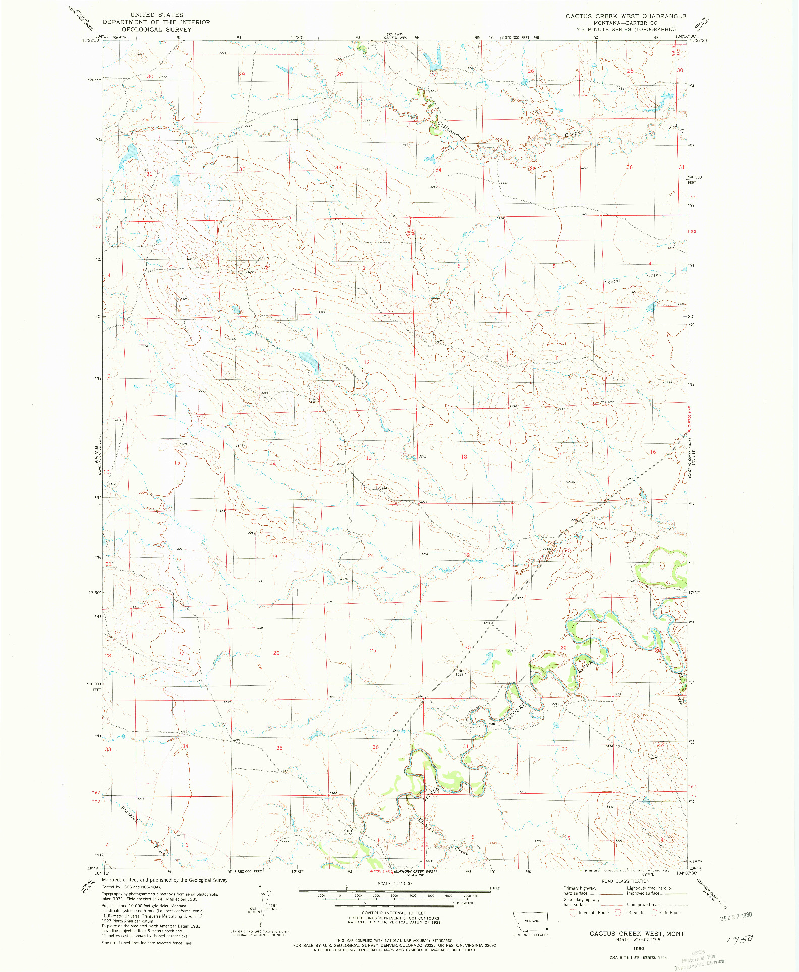 USGS 1:24000-SCALE QUADRANGLE FOR CACTUS CREEK WEST, MT 1980