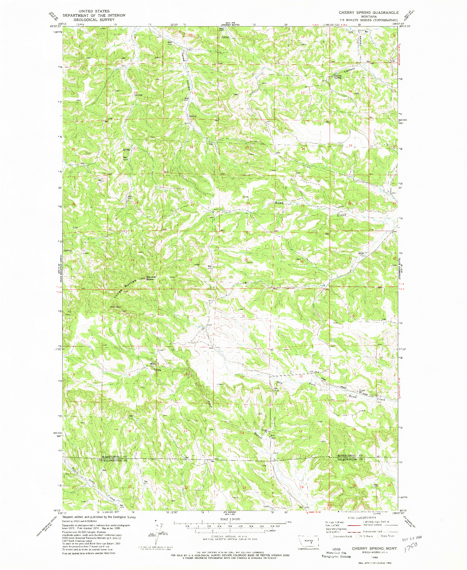 USGS 1:24000-SCALE QUADRANGLE FOR CHERRY SPRING, MT 1980