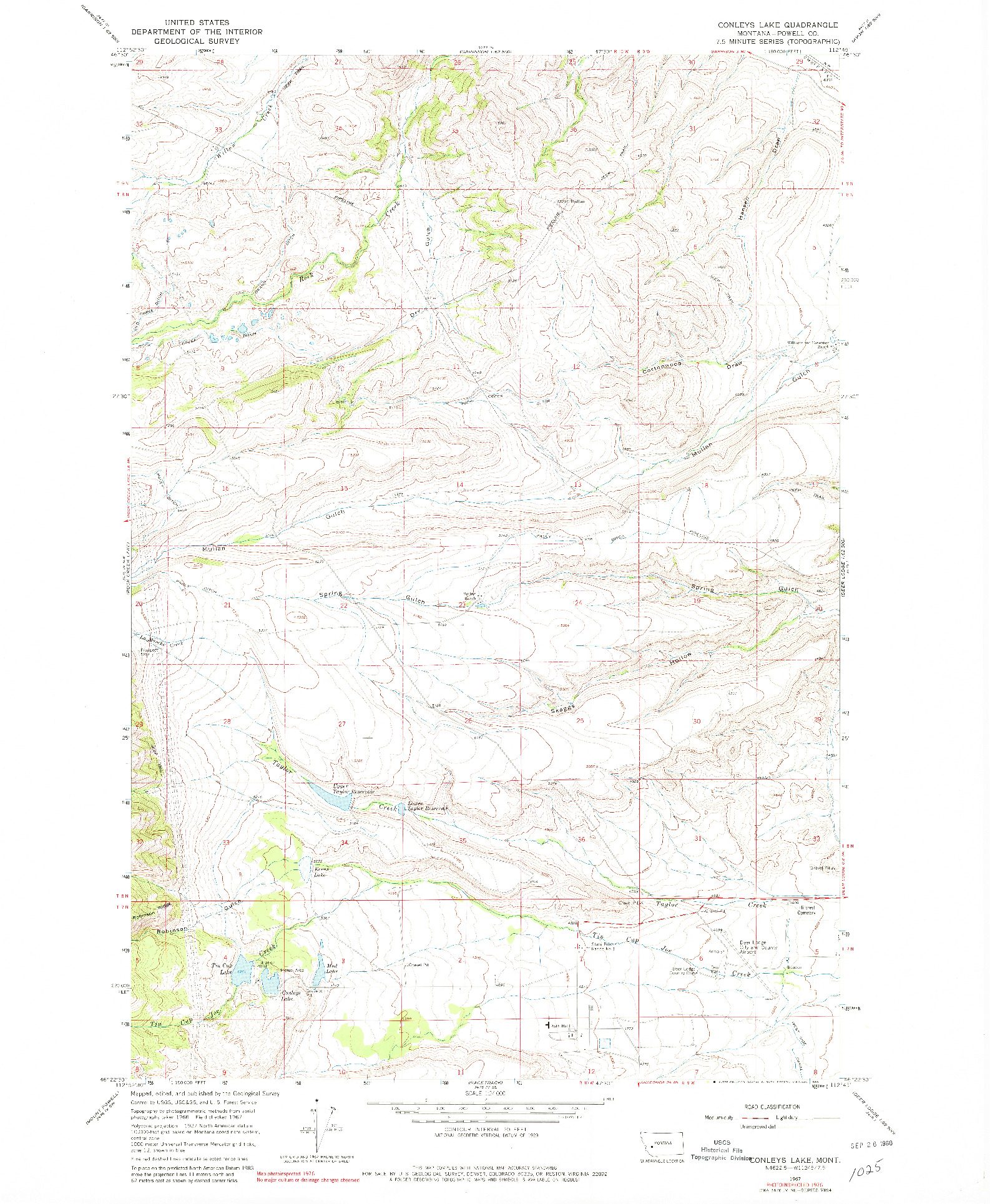 USGS 1:24000-SCALE QUADRANGLE FOR CONLEYS LAKE, MT 1967