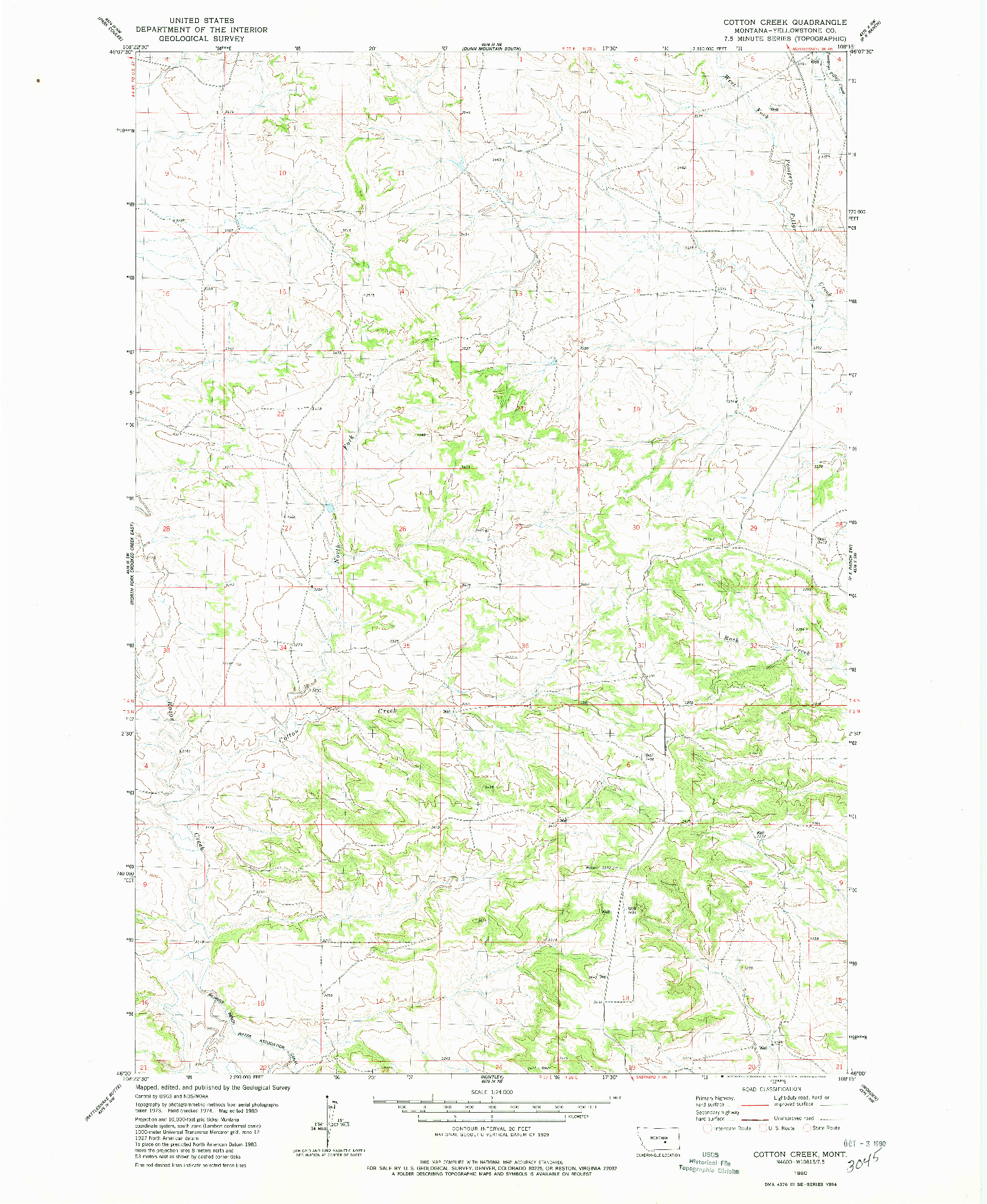 USGS 1:24000-SCALE QUADRANGLE FOR COTTON CREEK, MT 1980