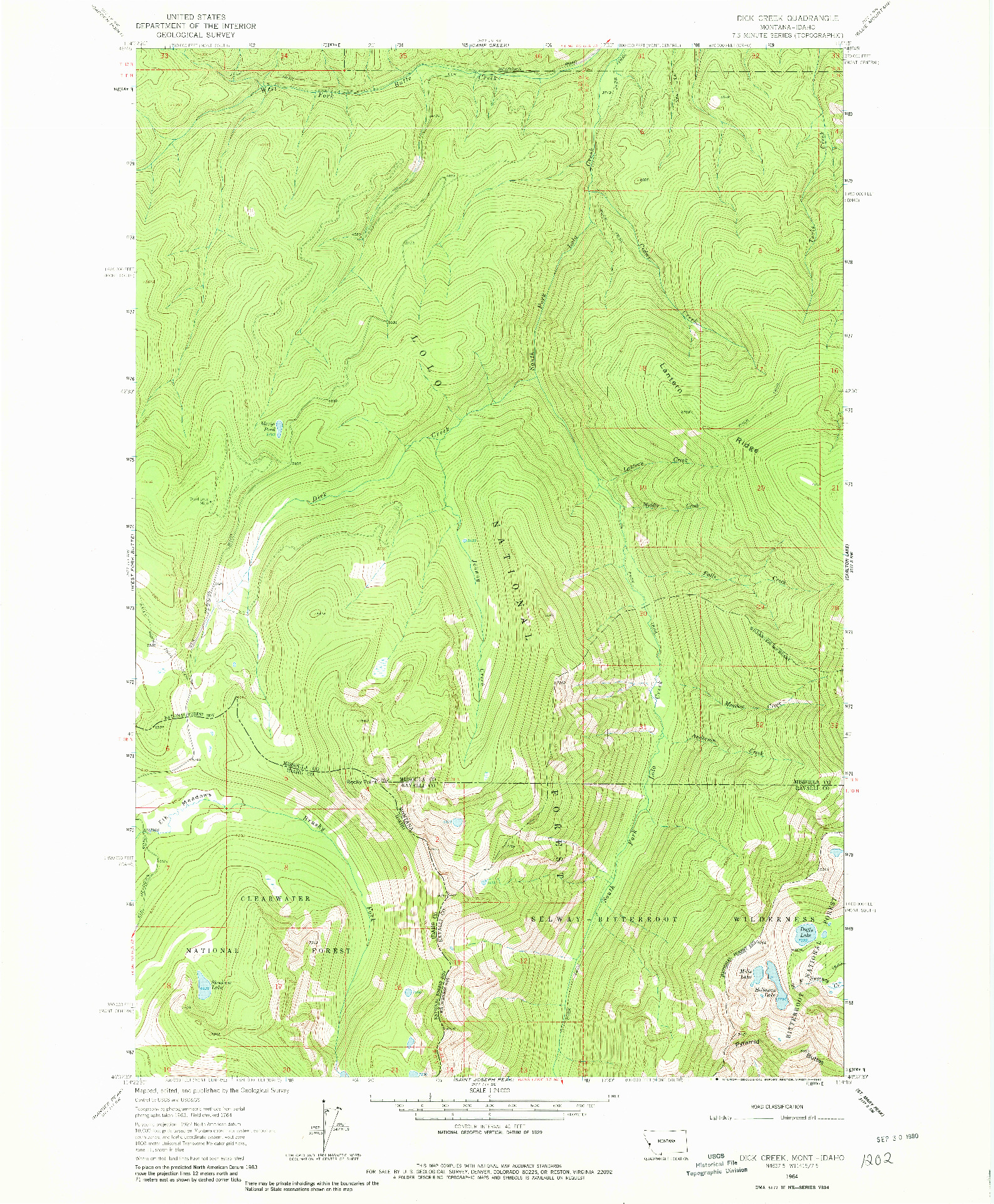 USGS 1:24000-SCALE QUADRANGLE FOR DICK CREEK, MT 1964