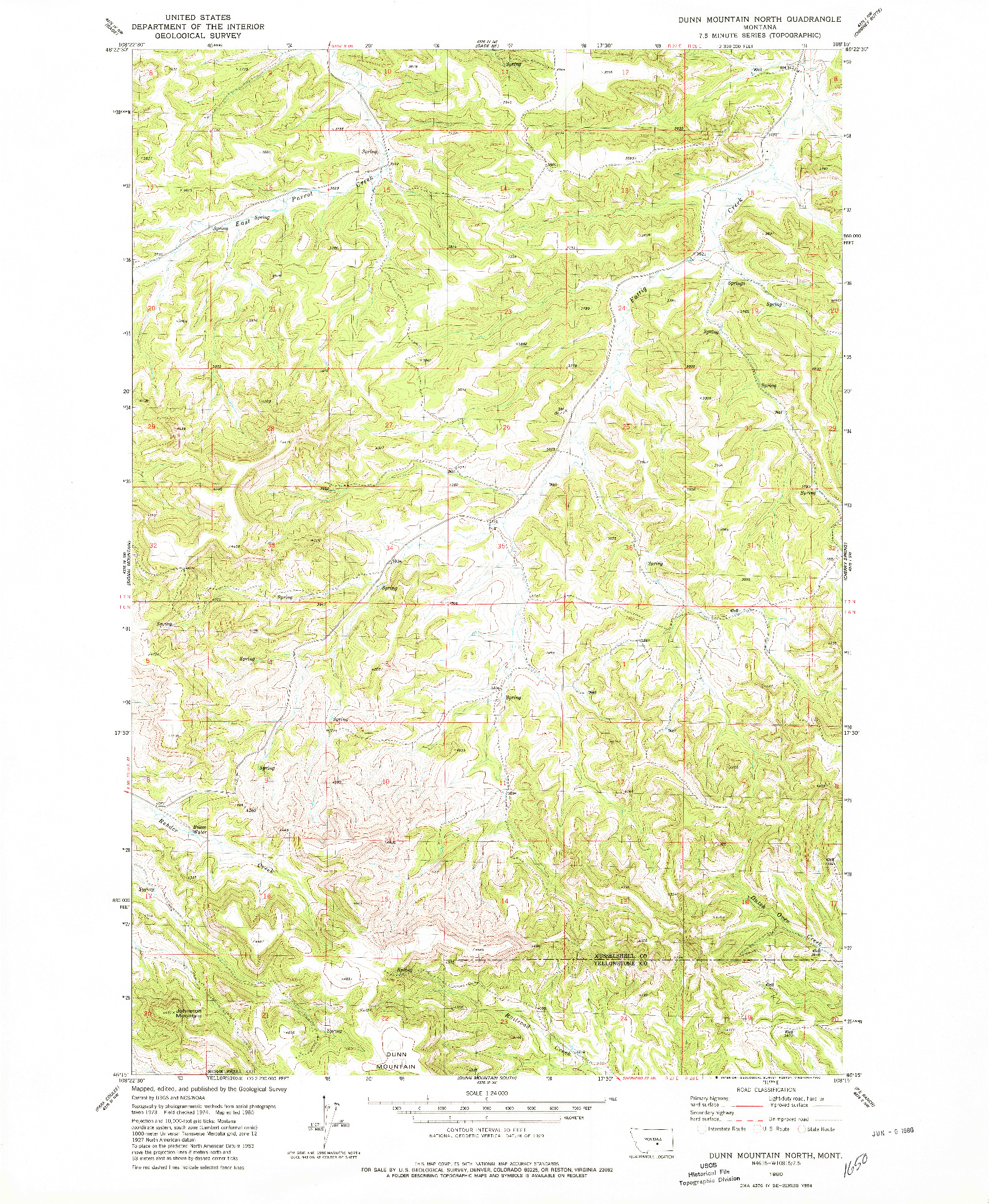 USGS 1:24000-SCALE QUADRANGLE FOR DUNN MOUNTAIN NORTH, MT 1980