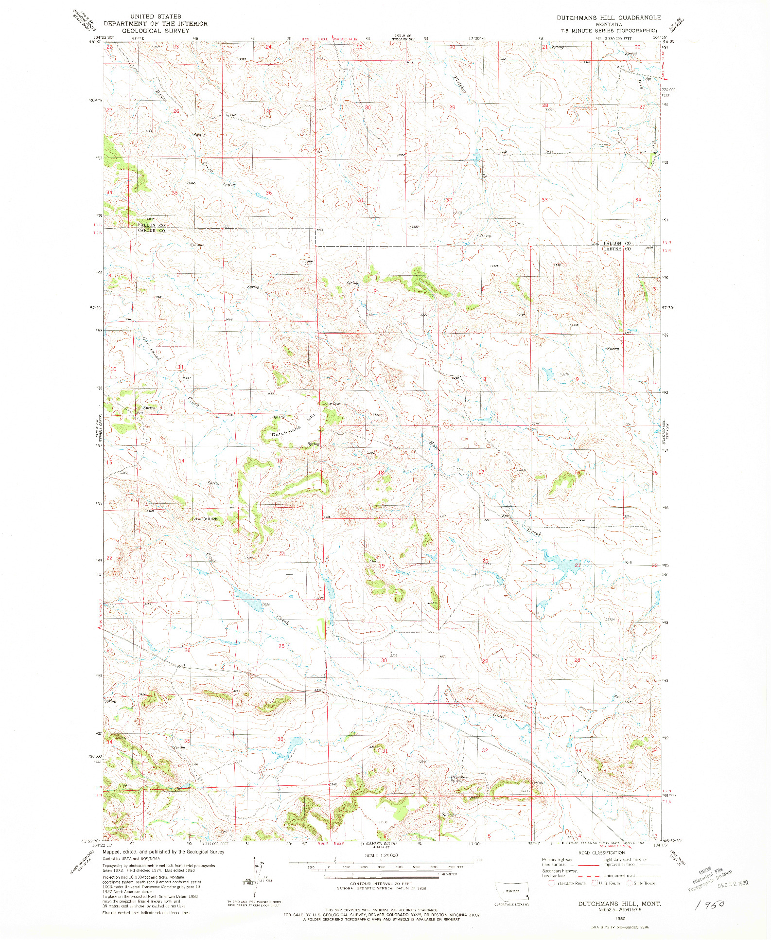 USGS 1:24000-SCALE QUADRANGLE FOR DUTCHMANS HILL, MT 1980