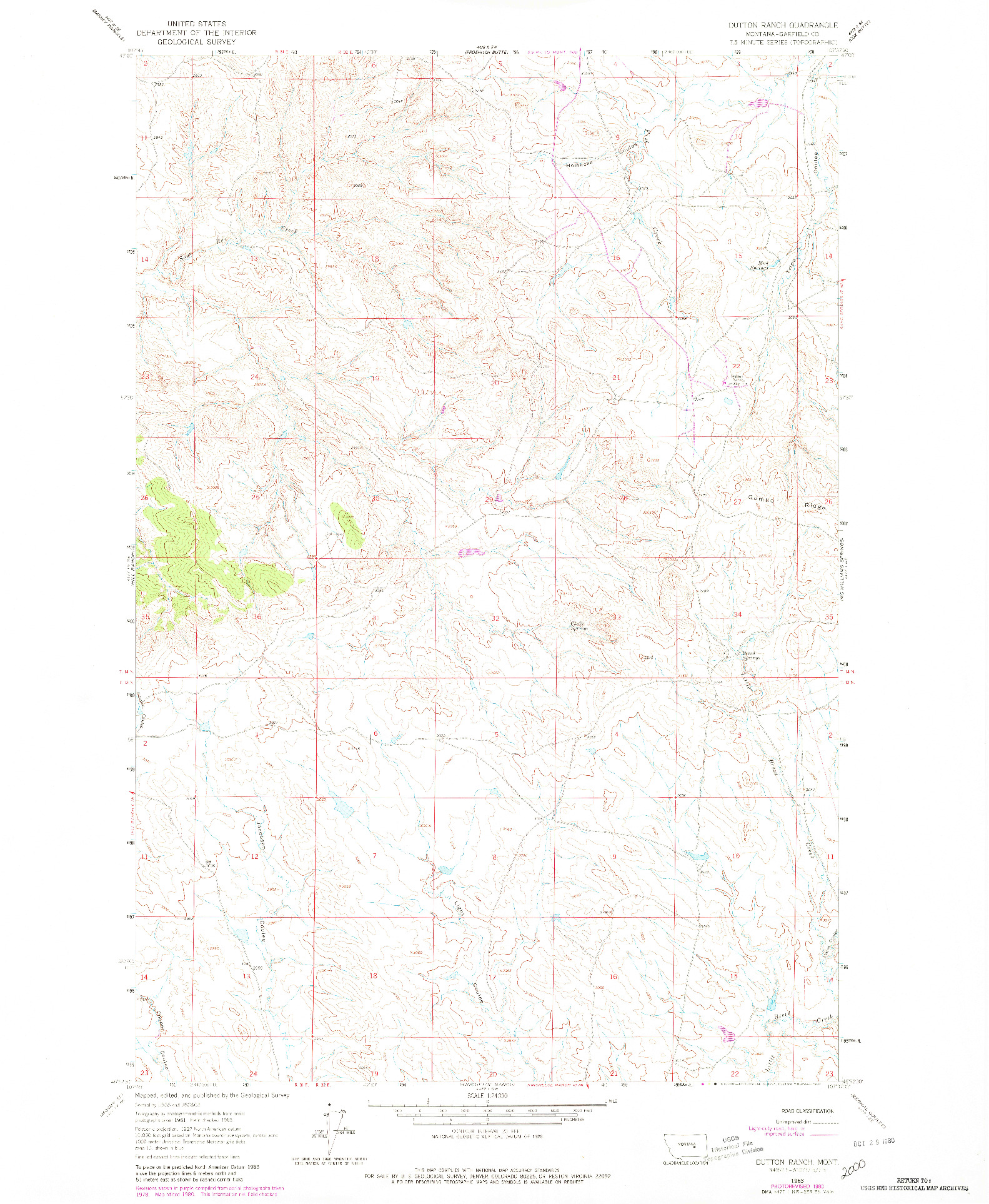 USGS 1:24000-SCALE QUADRANGLE FOR DUTTON RANCH, MT 1963