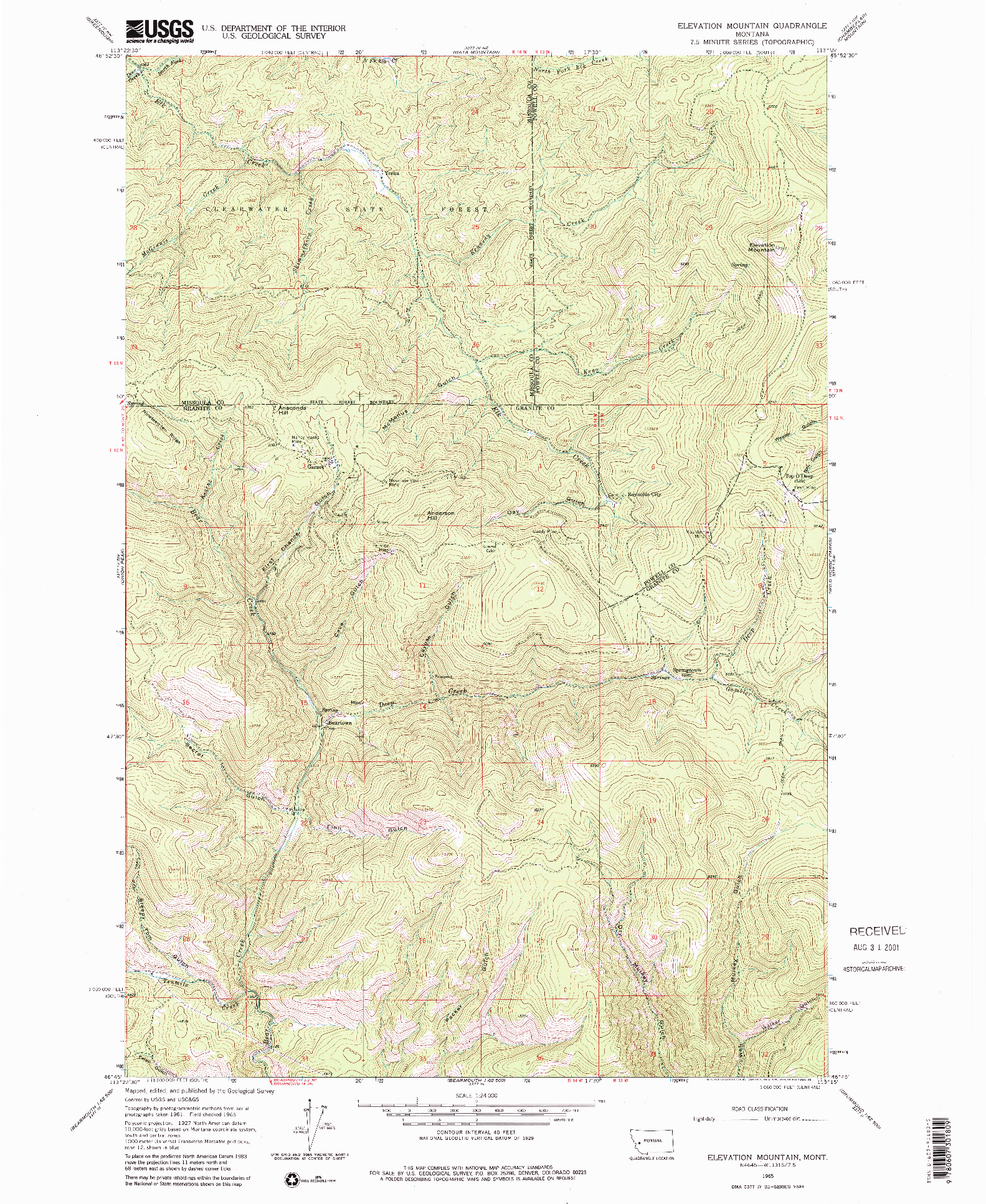 USGS 1:24000-SCALE QUADRANGLE FOR ELEVATION MOUNTAIN, MT 1965