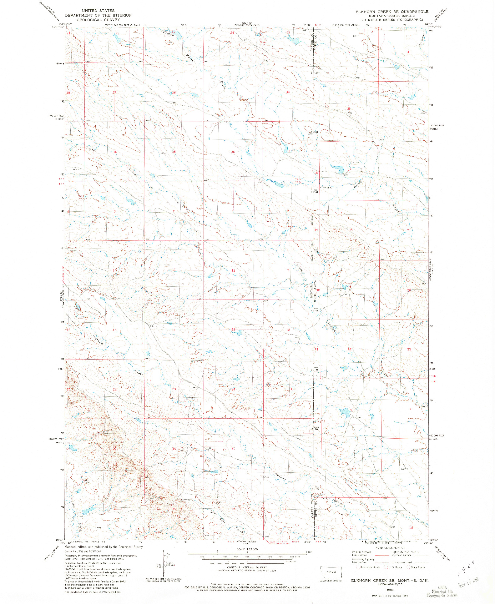 USGS 1:24000-SCALE QUADRANGLE FOR ELKHORN CREEK SE, MT 1980