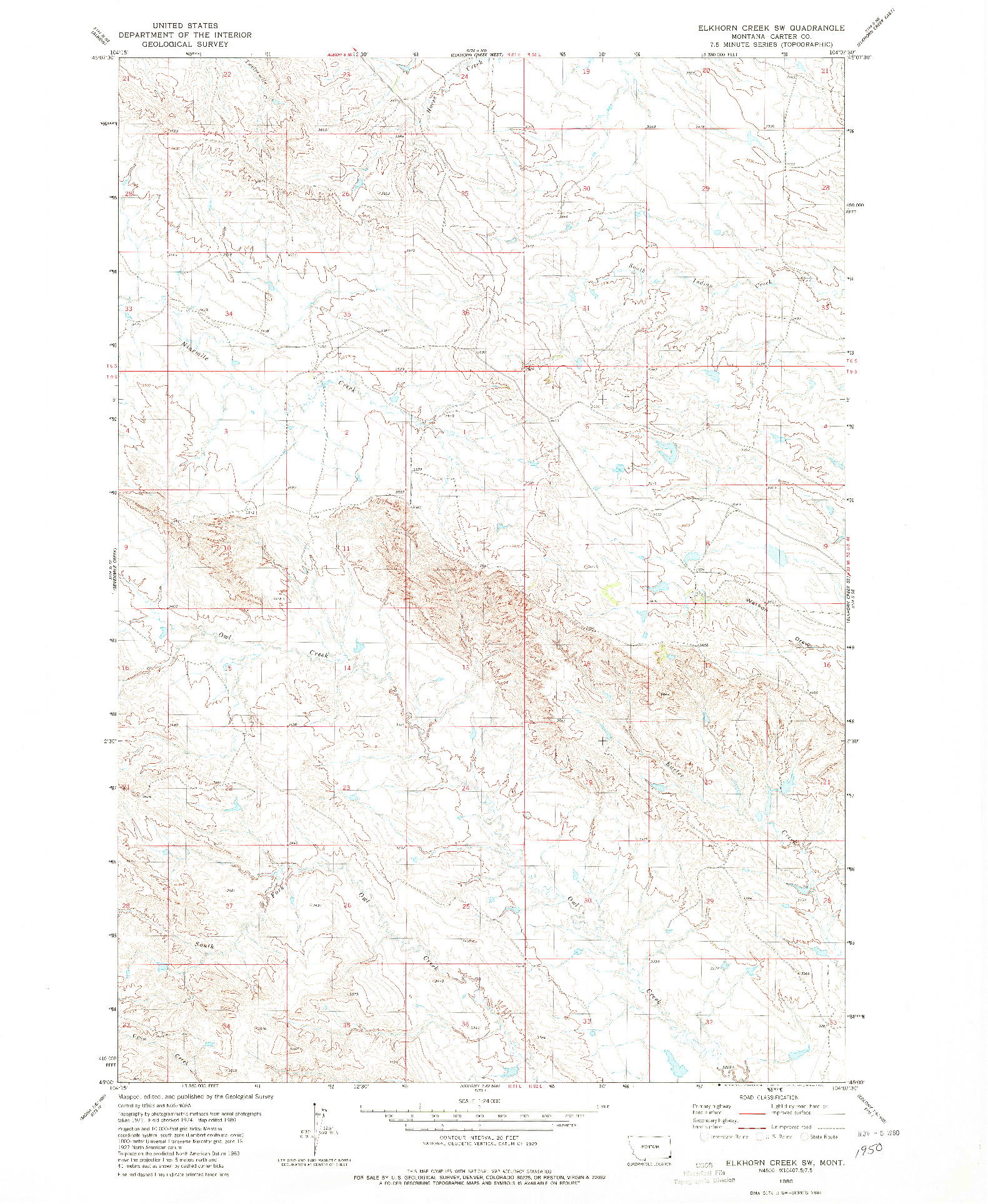 USGS 1:24000-SCALE QUADRANGLE FOR ELKHORN CREEK SW, MT 1980