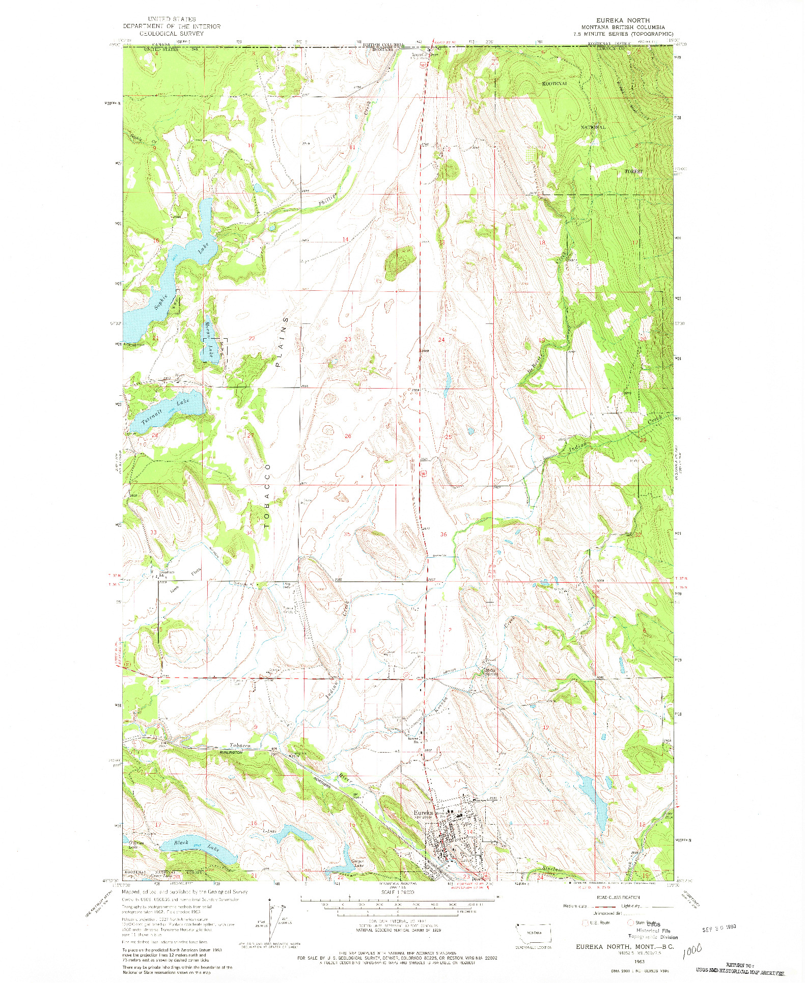 USGS 1:24000-SCALE QUADRANGLE FOR EUREKA NORTH, MT 1963