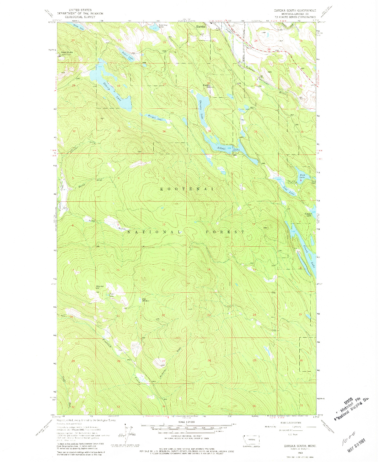 USGS 1:24000-SCALE QUADRANGLE FOR EUREKA SOUTH, MT 1963