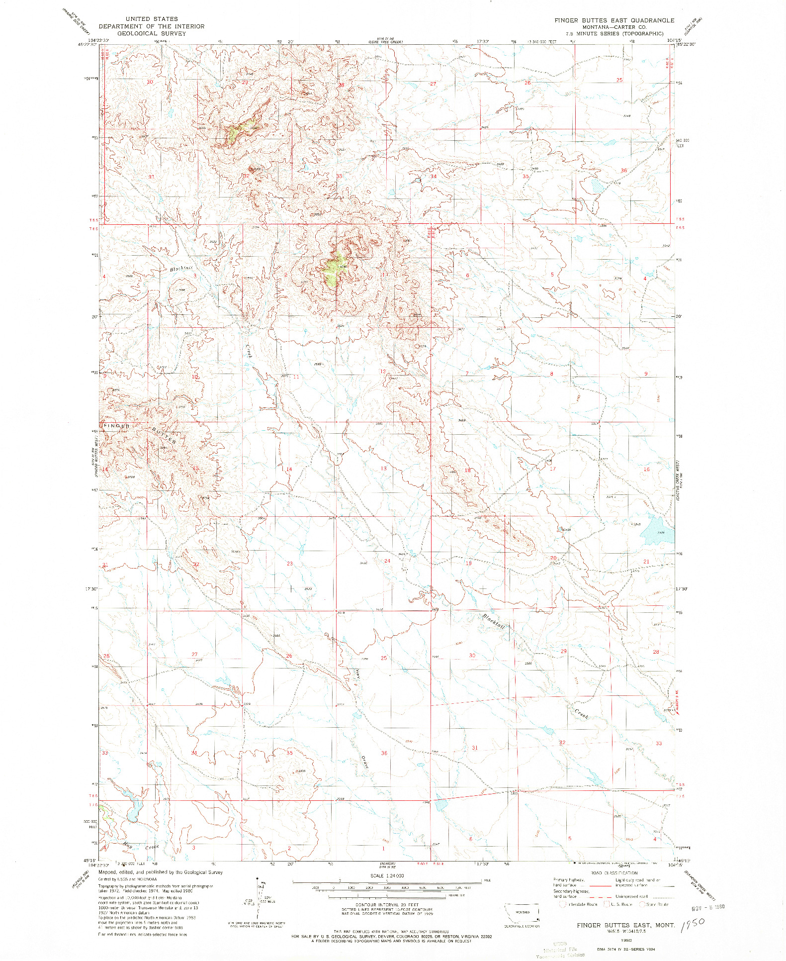USGS 1:24000-SCALE QUADRANGLE FOR FINGER BUTTES EAST, MT 1980