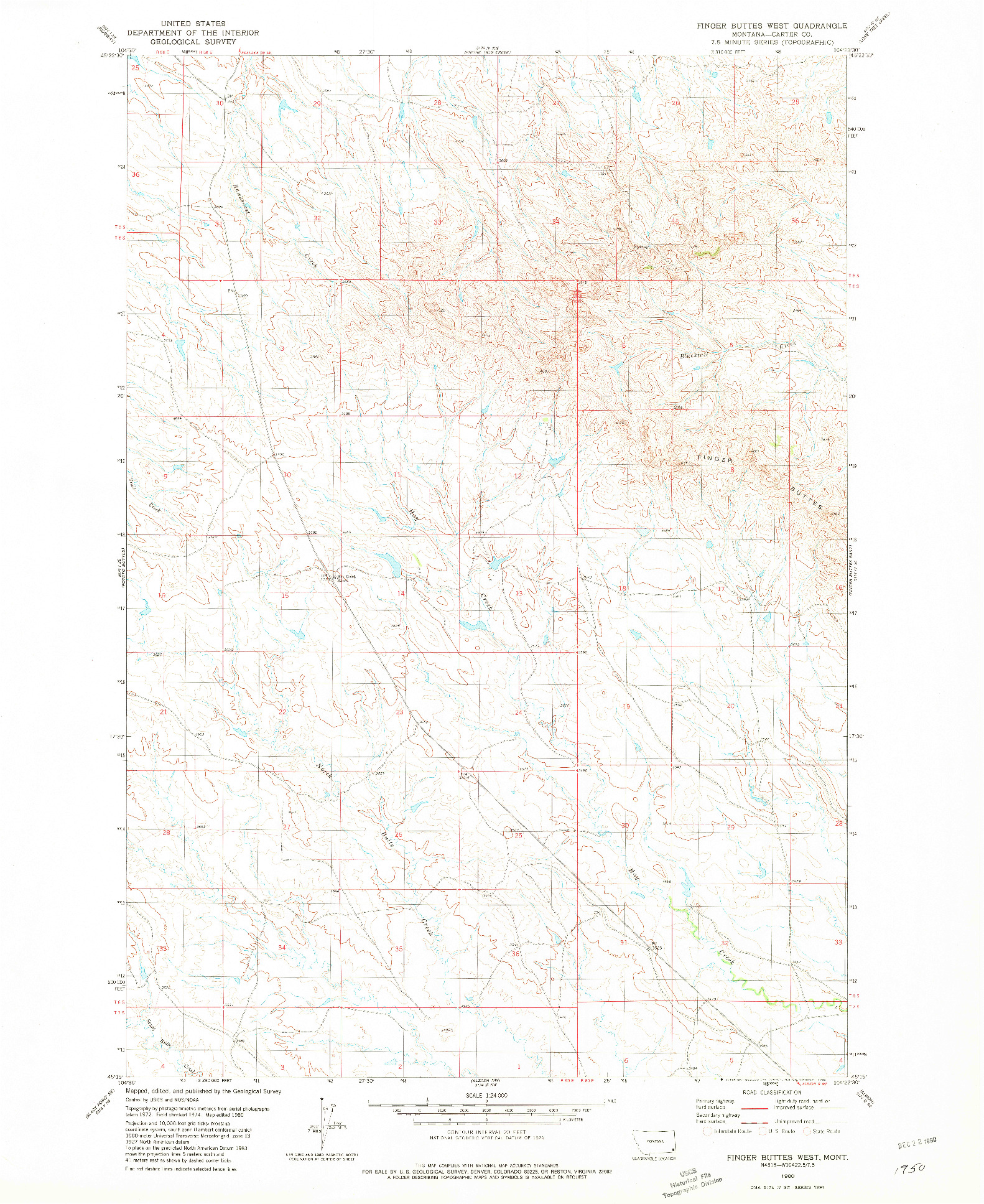 USGS 1:24000-SCALE QUADRANGLE FOR FINGER BUTTES WEST, MT 1980