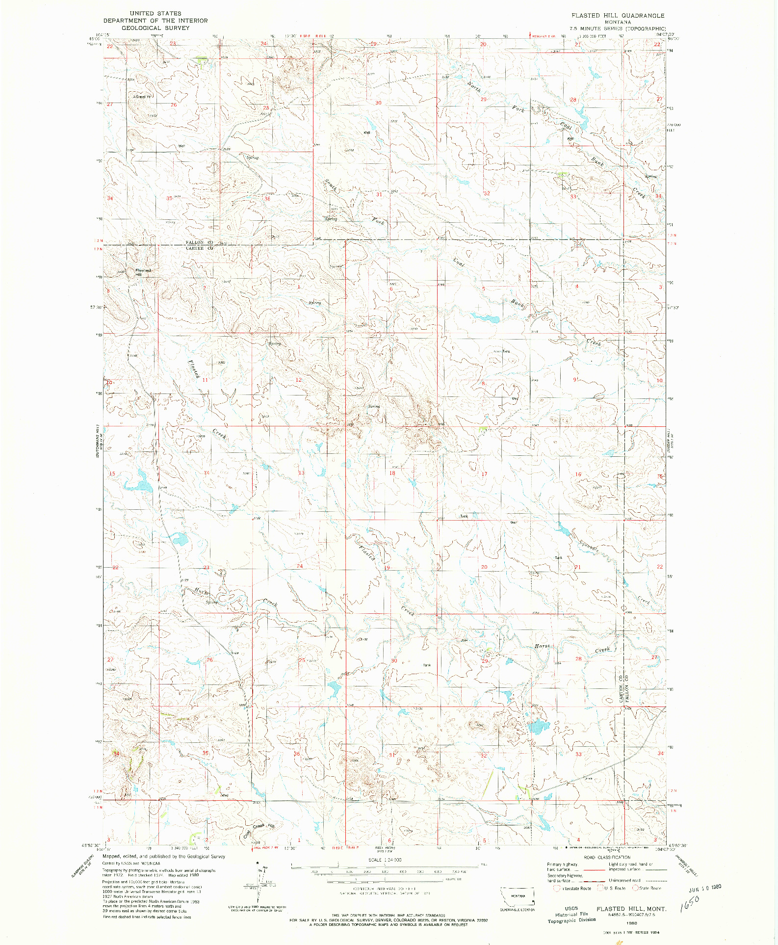 USGS 1:24000-SCALE QUADRANGLE FOR FLASTED HILL, MT 1980
