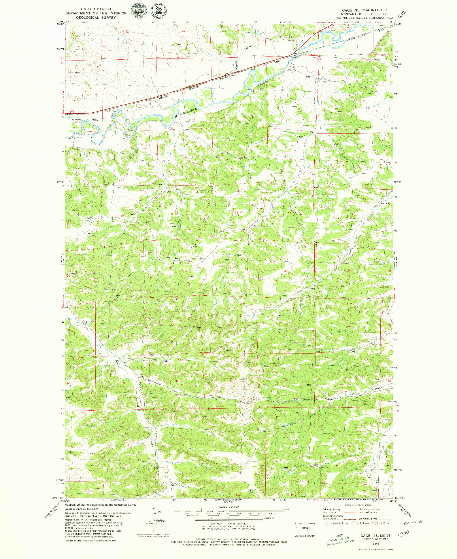 USGS 1:24000-SCALE QUADRANGLE FOR GAGE NE, MT 1979