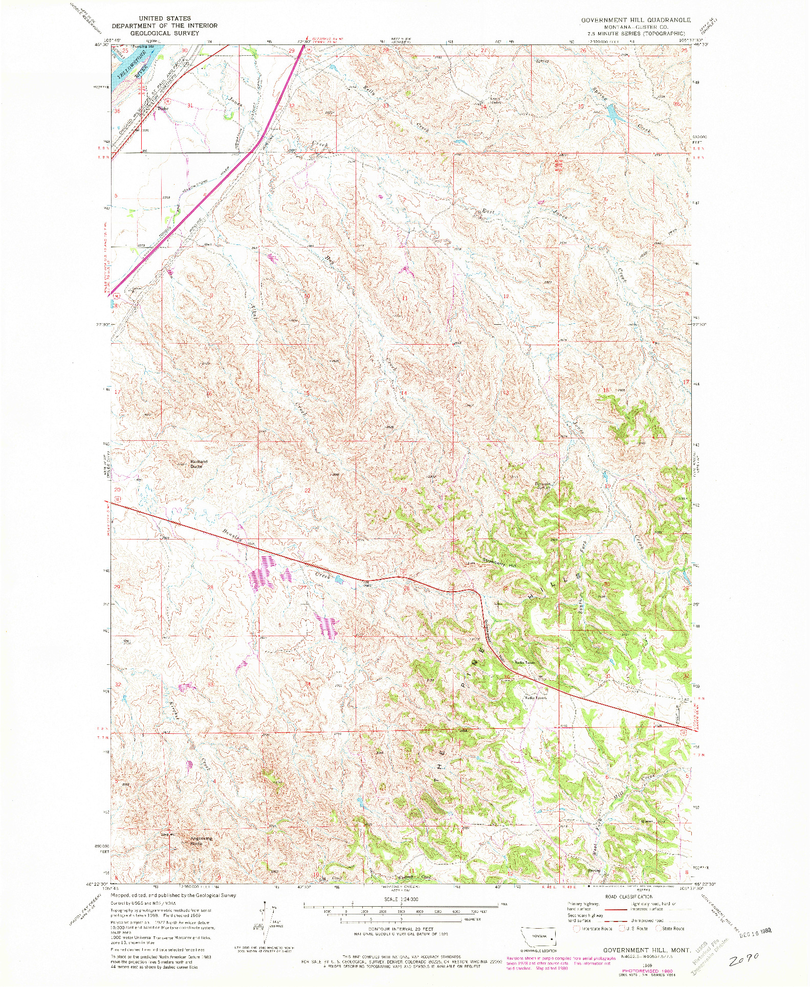 USGS 1:24000-SCALE QUADRANGLE FOR GOVERNMENT HILL, MT 1969