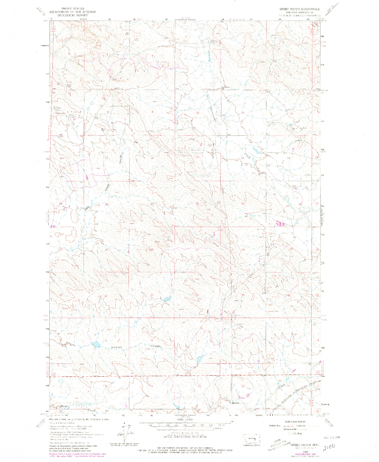 USGS 1:24000-SCALE QUADRANGLE FOR GREBE RANCH, MT 1962