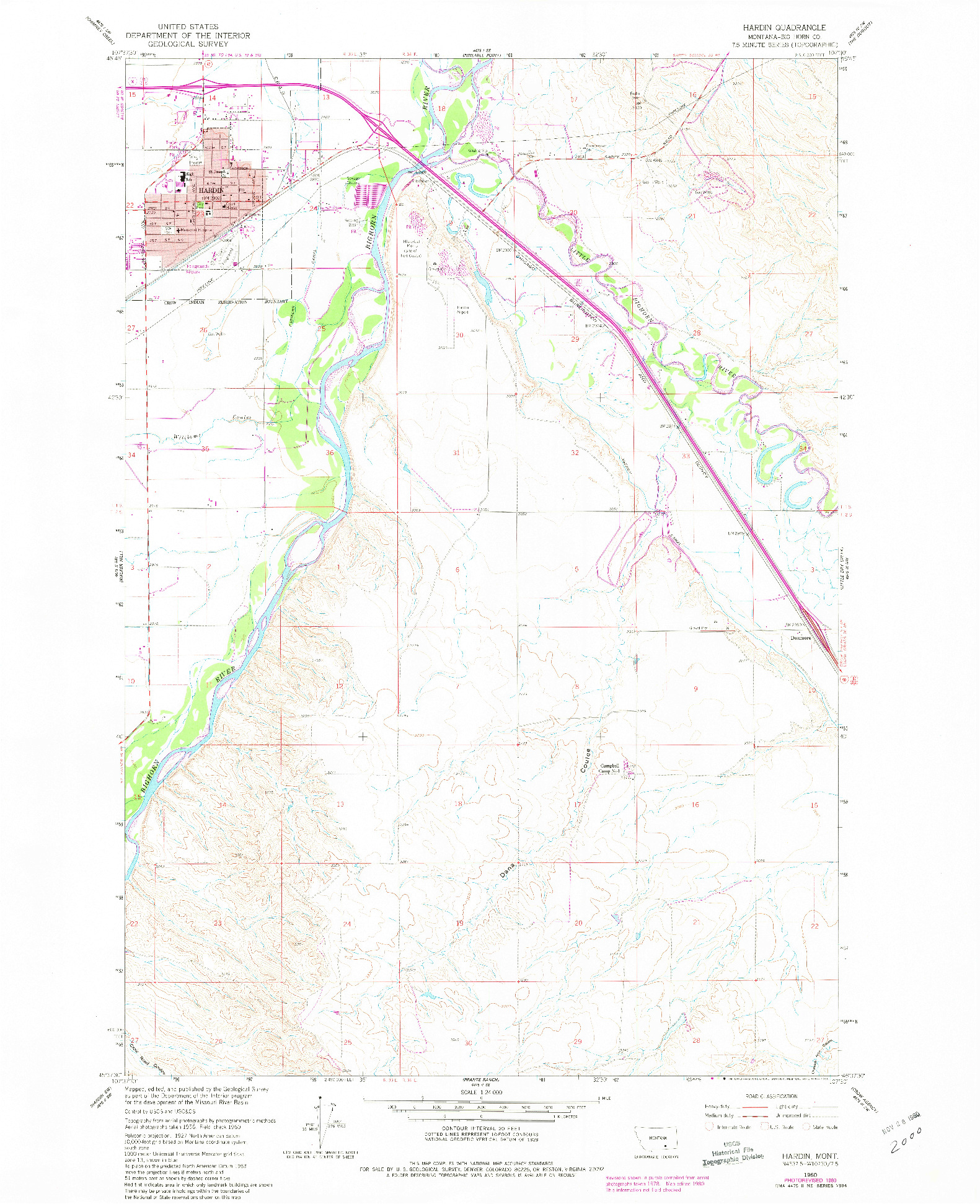 USGS 1:24000-SCALE QUADRANGLE FOR HARDIN, MT 1960