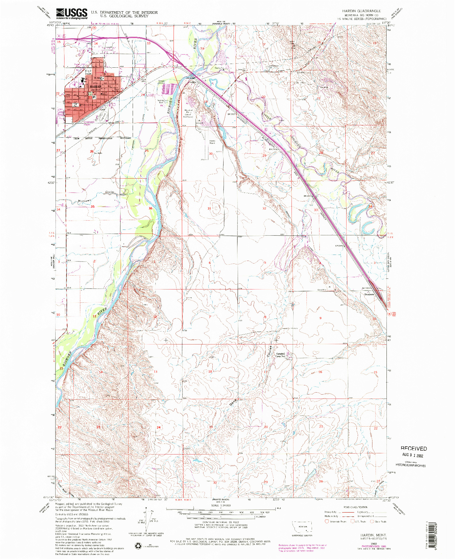 USGS 1:24000-SCALE QUADRANGLE FOR HARDIN, MT 1960