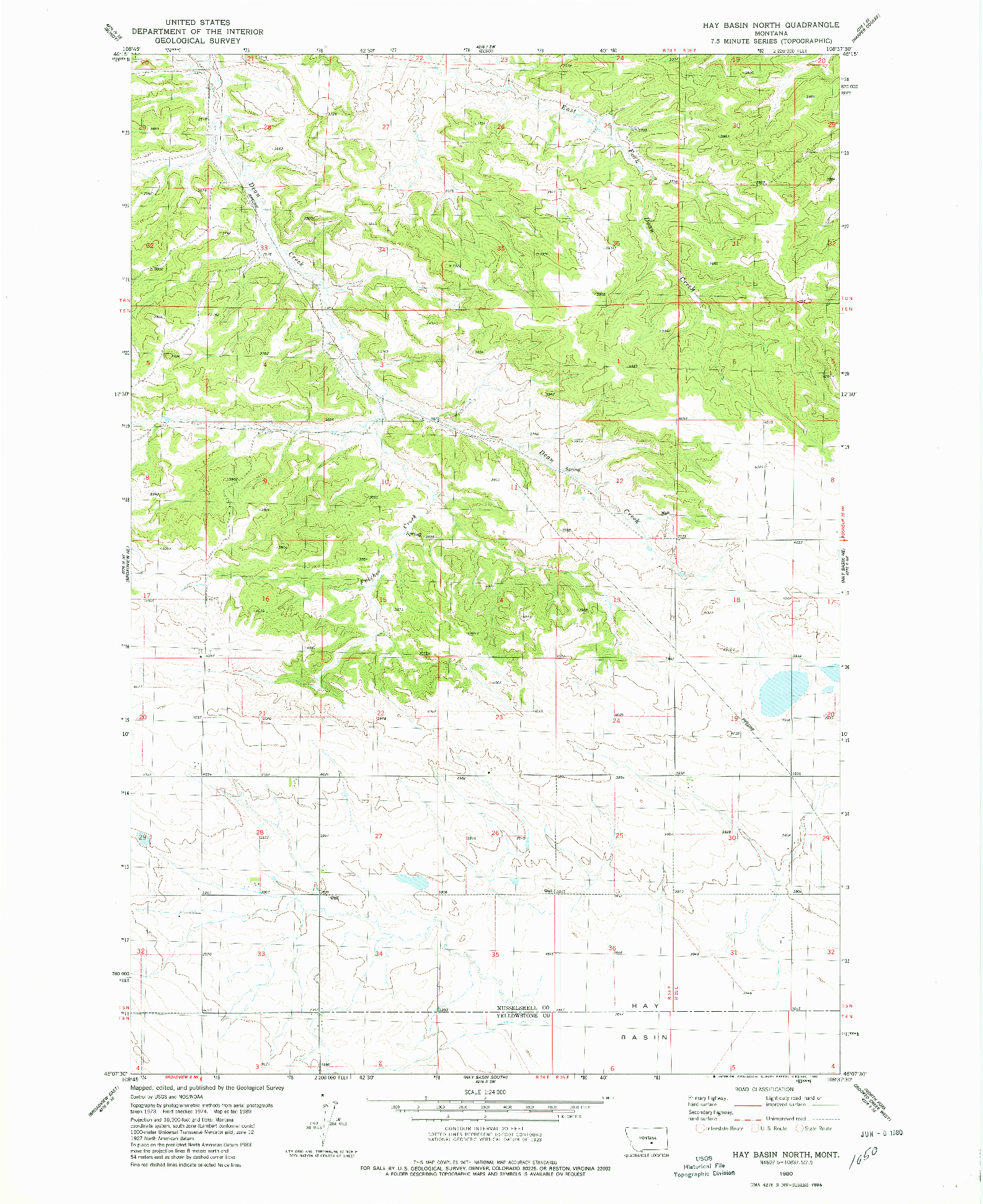 USGS 1:24000-SCALE QUADRANGLE FOR HAY BASIN NORTH, MT 1980