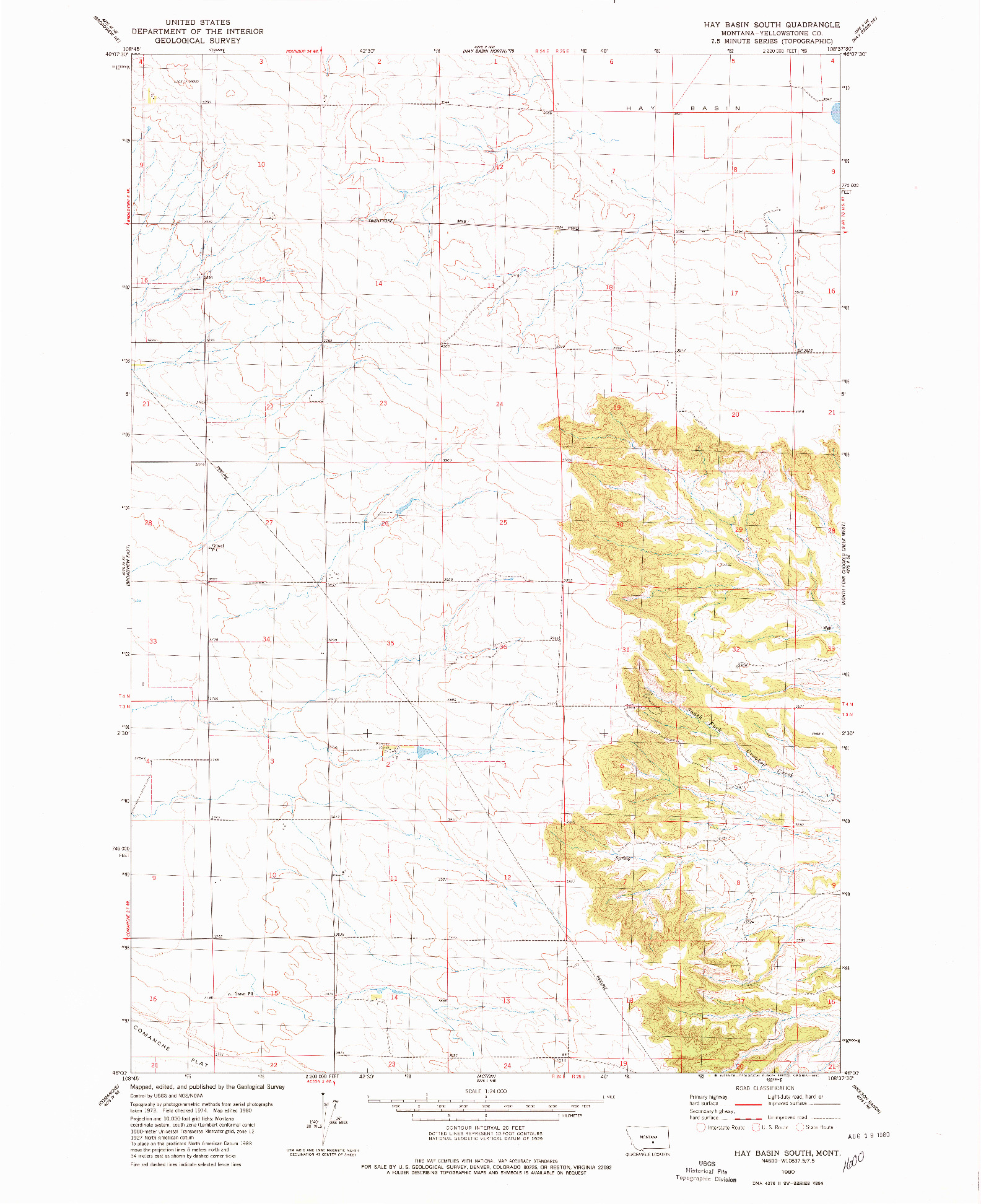USGS 1:24000-SCALE QUADRANGLE FOR HAY BASIN SOUTH, MT 1980