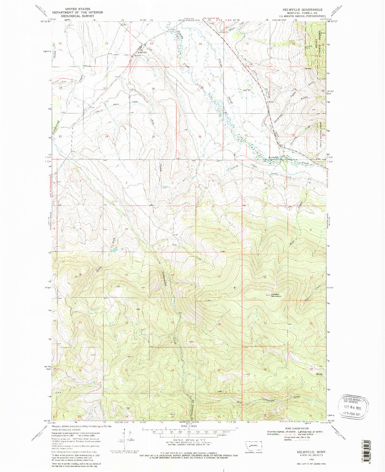 USGS 1:24000-SCALE QUADRANGLE FOR HELMVILLE, MT 1968