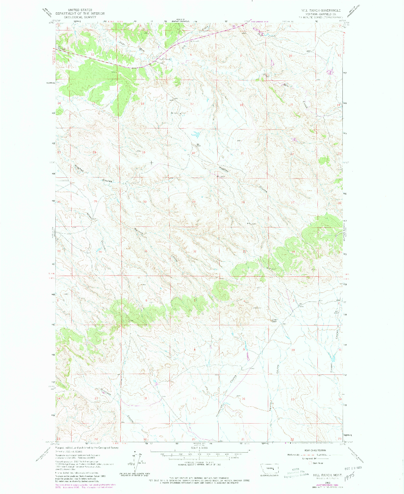 USGS 1:24000-SCALE QUADRANGLE FOR HILL RANCH, MT 1963