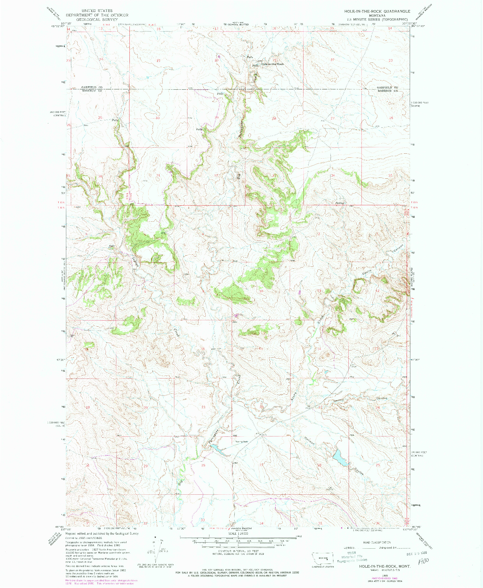 USGS 1:24000-SCALE QUADRANGLE FOR HOLE-IN-THE-ROCK, MT 1965