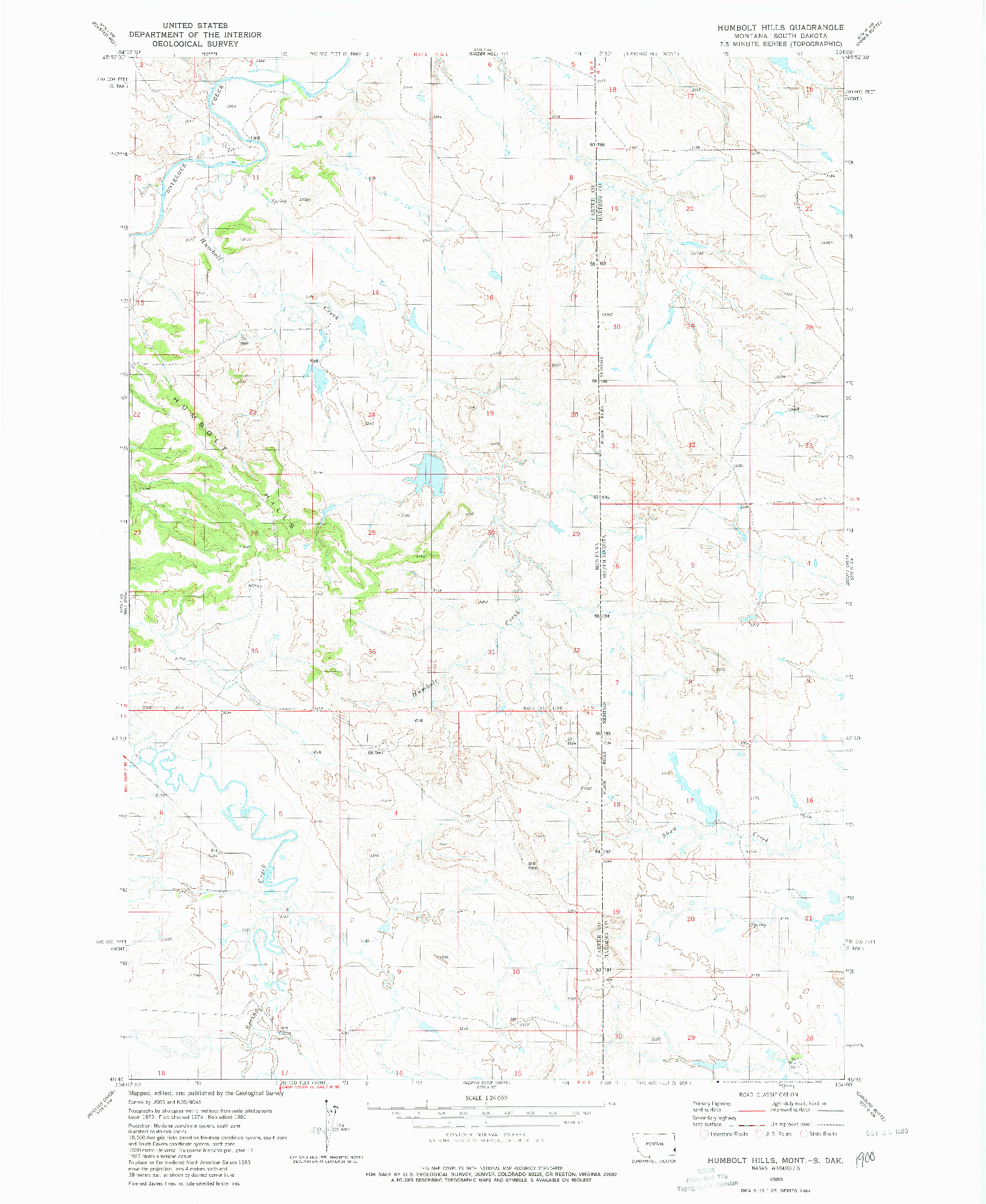 USGS 1:24000-SCALE QUADRANGLE FOR HUMBOLT HILLS, MT 1980