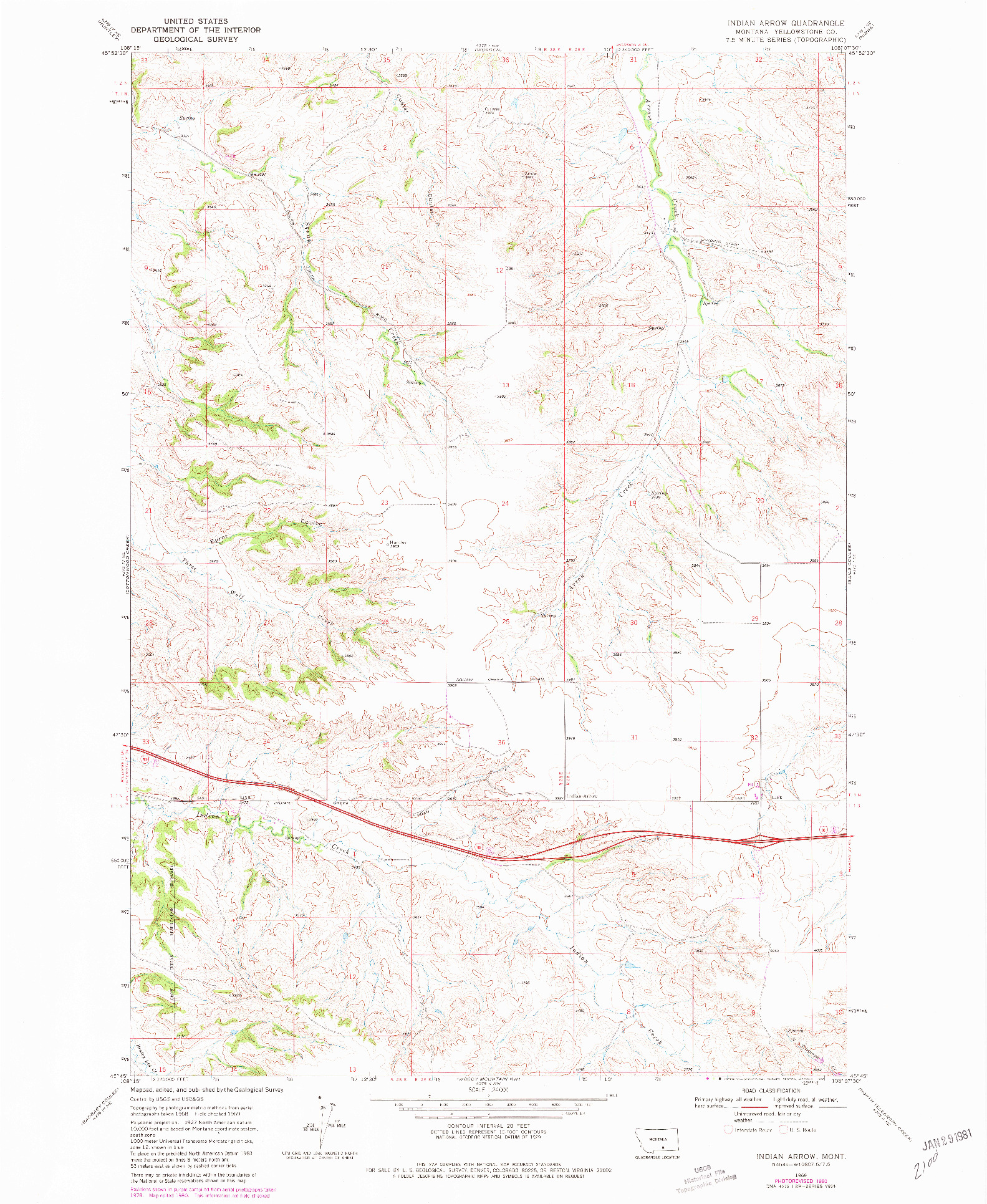 USGS 1:24000-SCALE QUADRANGLE FOR INDIAN ARROW, MT 1969