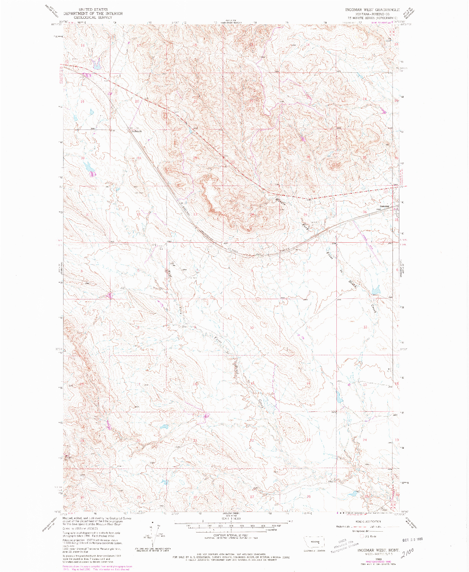 USGS 1:24000-SCALE QUADRANGLE FOR INGOMAR WEST, MT 1960