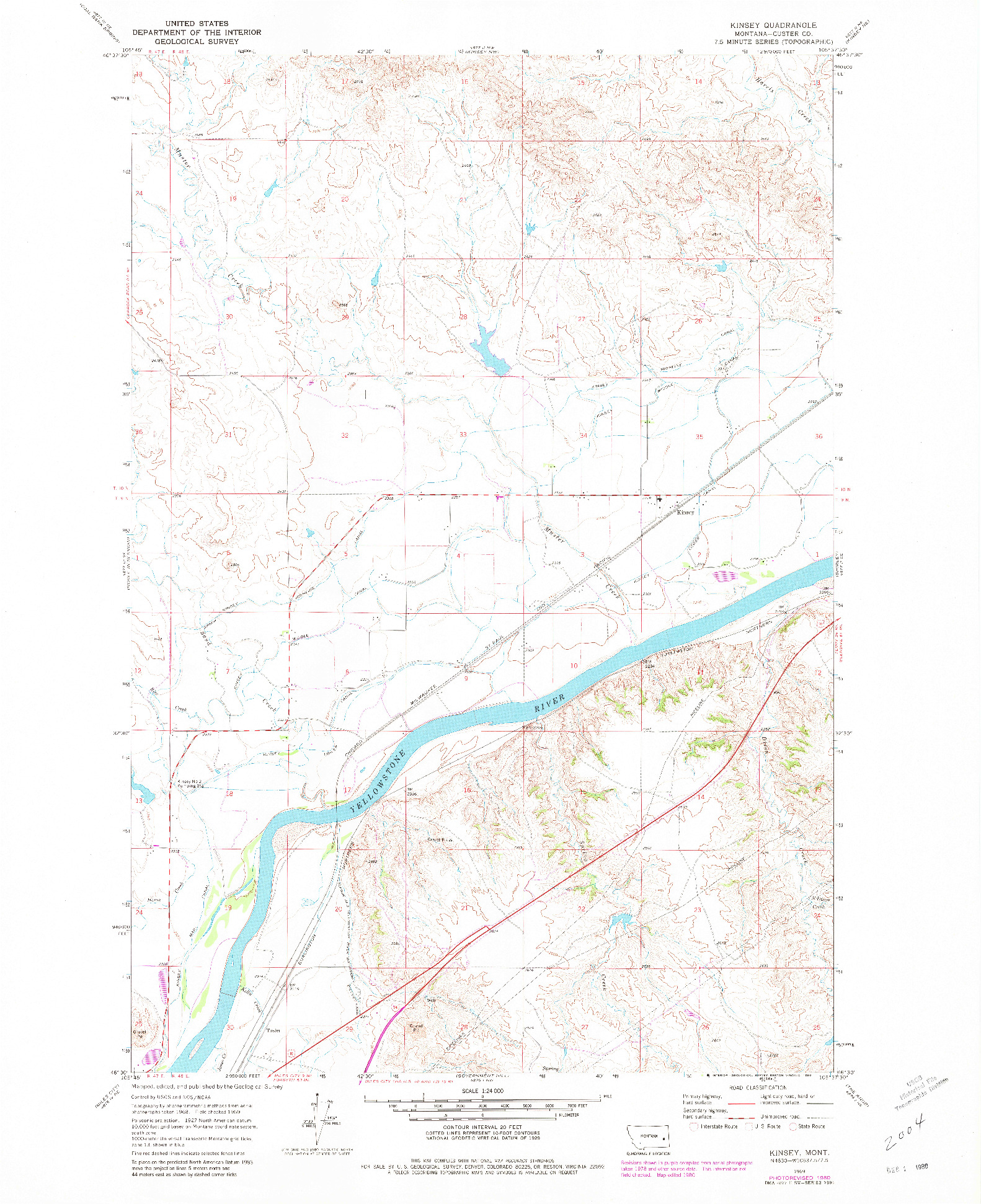 USGS 1:24000-SCALE QUADRANGLE FOR KINSEY, MT 1969