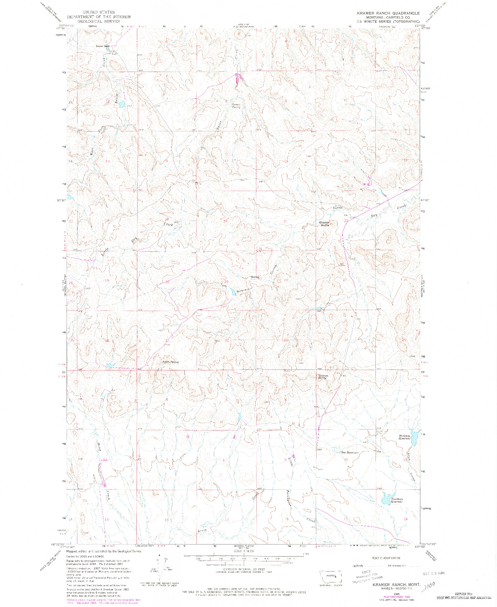 USGS 1:24000-SCALE QUADRANGLE FOR KRAMER RANCH, MT 1965