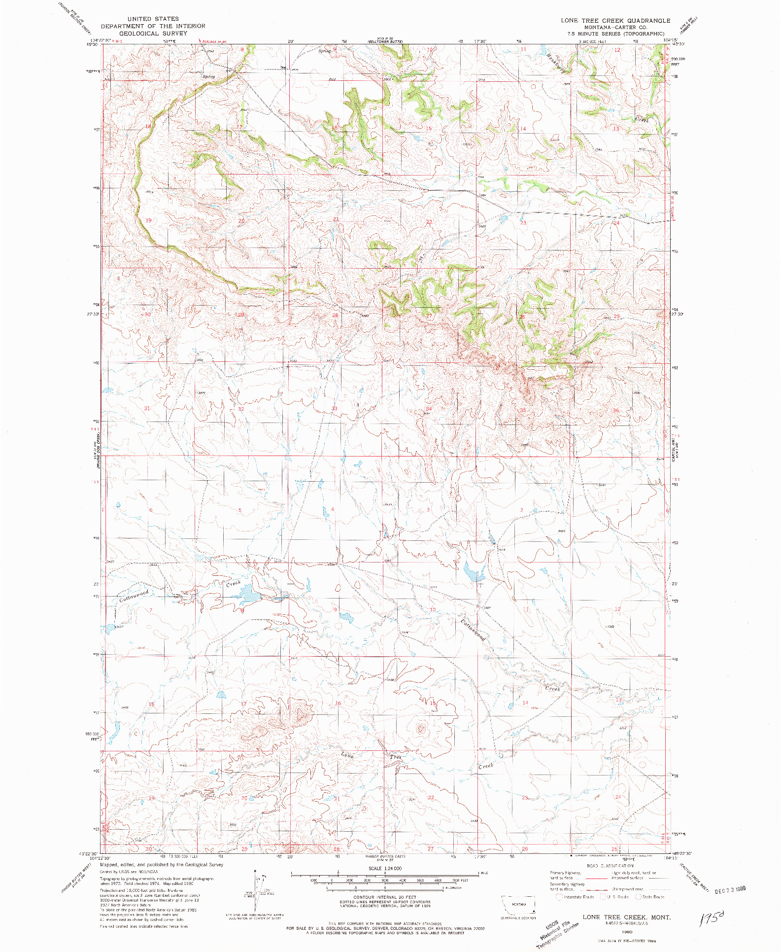 USGS 1:24000-SCALE QUADRANGLE FOR LONE TREE CREEK, MT 1980