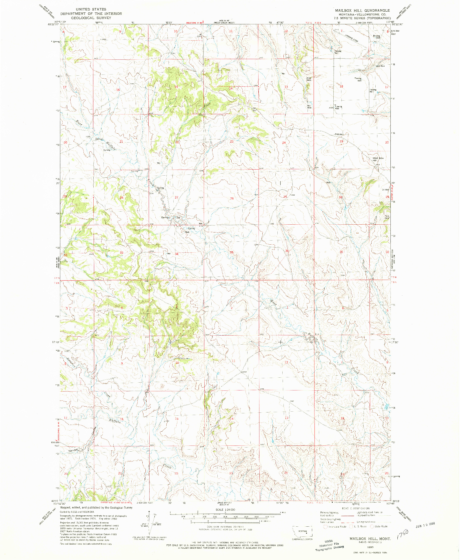 USGS 1:24000-SCALE QUADRANGLE FOR MAILBOX HILL, MT 1980