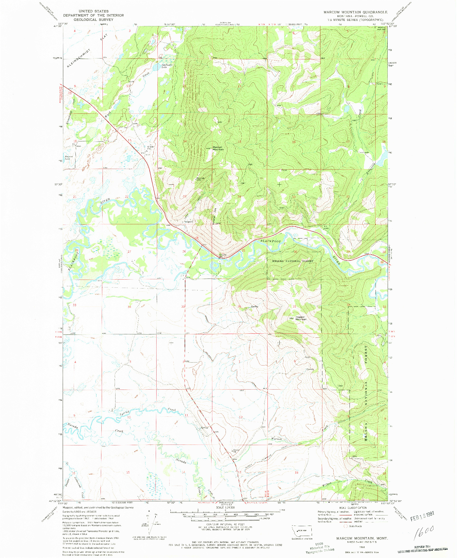 USGS 1:24000-SCALE QUADRANGLE FOR MARCUM MOUNTAIN, MT 1968
