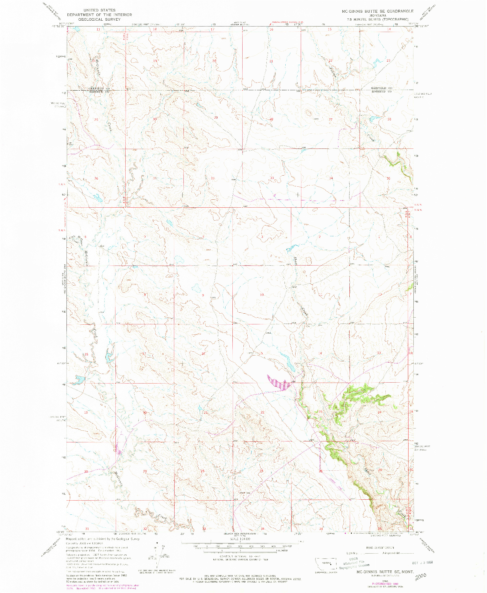 USGS 1:24000-SCALE QUADRANGLE FOR MC GINNIS BUTTE SE, MT 1965