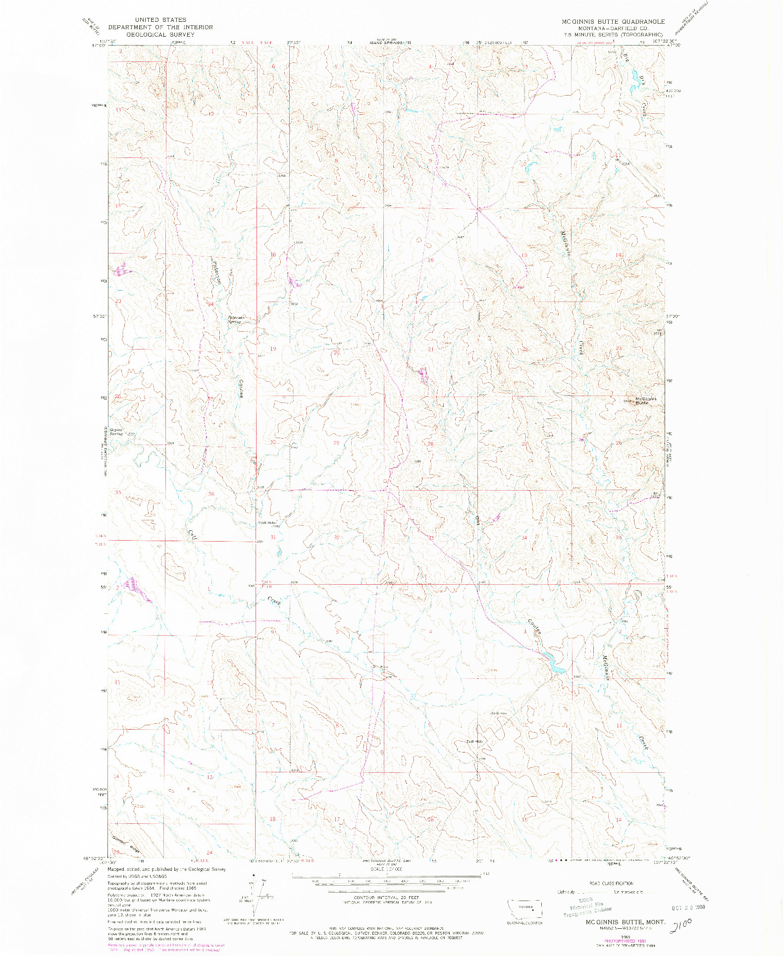 USGS 1:24000-SCALE QUADRANGLE FOR MC GINNIS BUTTE, MT 1965