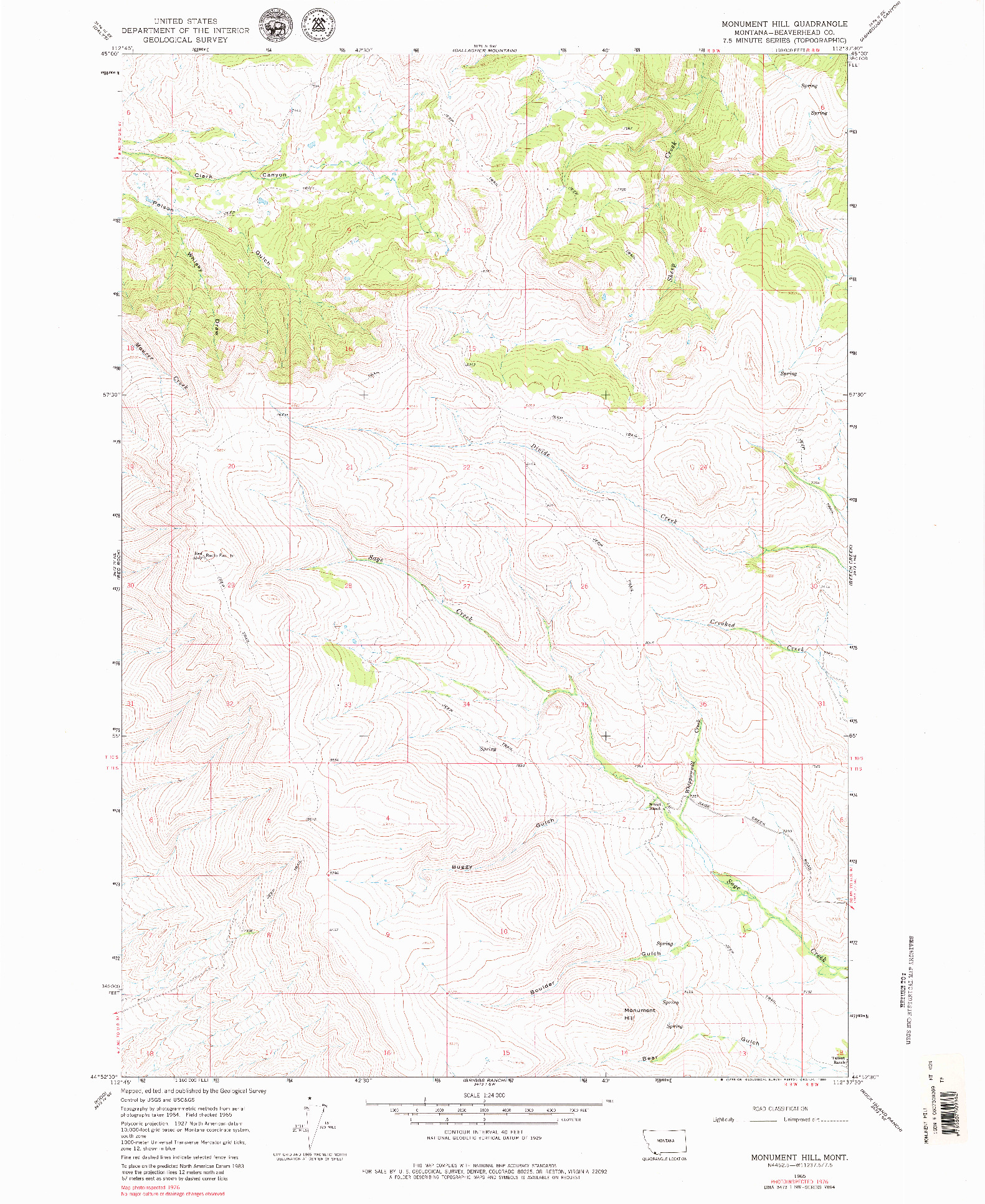 USGS 1:24000-SCALE QUADRANGLE FOR MONUMENT HILL, MT 1976