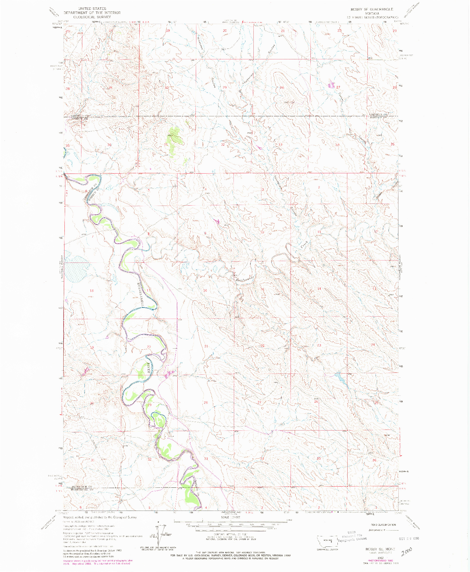 USGS 1:24000-SCALE QUADRANGLE FOR MOSBY SE, MT 1962