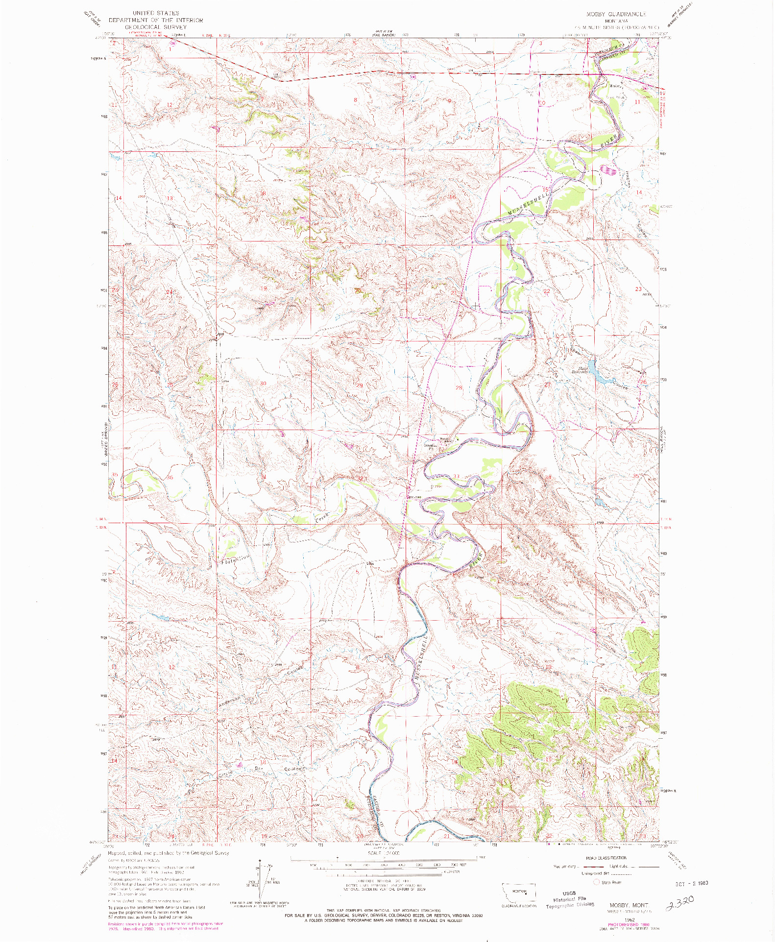 USGS 1:24000-SCALE QUADRANGLE FOR MOSBY, MT 1962