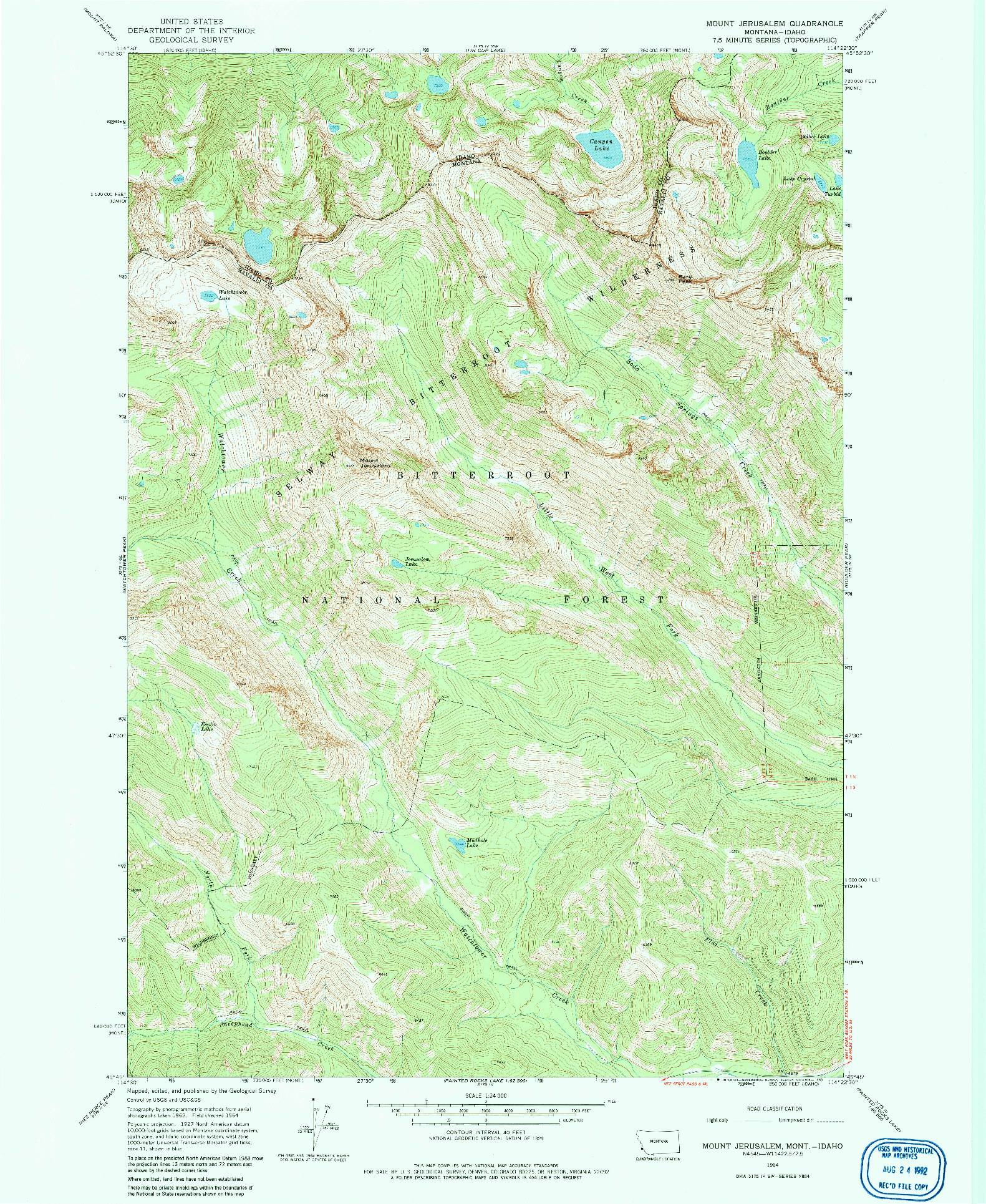 USGS 1:24000-SCALE QUADRANGLE FOR MOUNT JERUSALEM, MT 1964