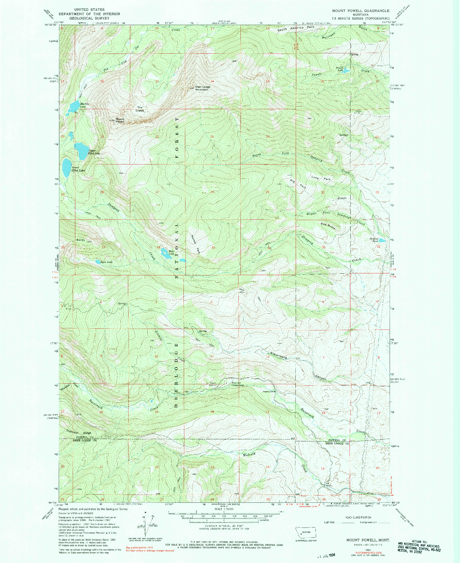 USGS 1:24000-SCALE QUADRANGLE FOR MOUNT POWELL, MT 1967