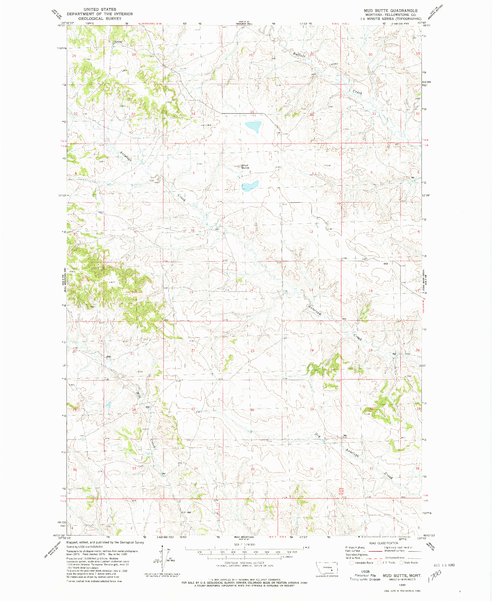 USGS 1:24000-SCALE QUADRANGLE FOR MUD BUTTE, MT 1980