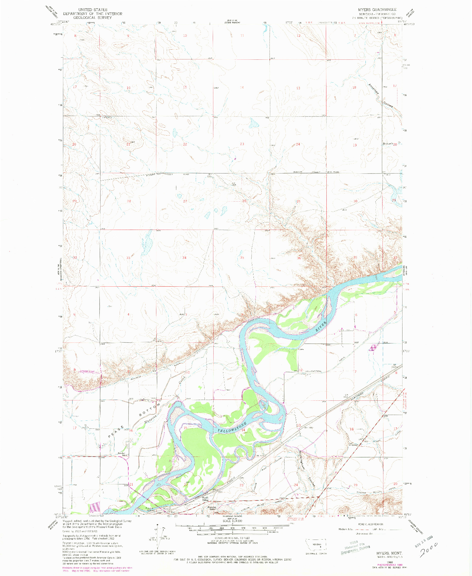 USGS 1:24000-SCALE QUADRANGLE FOR MYERS, MT 1960