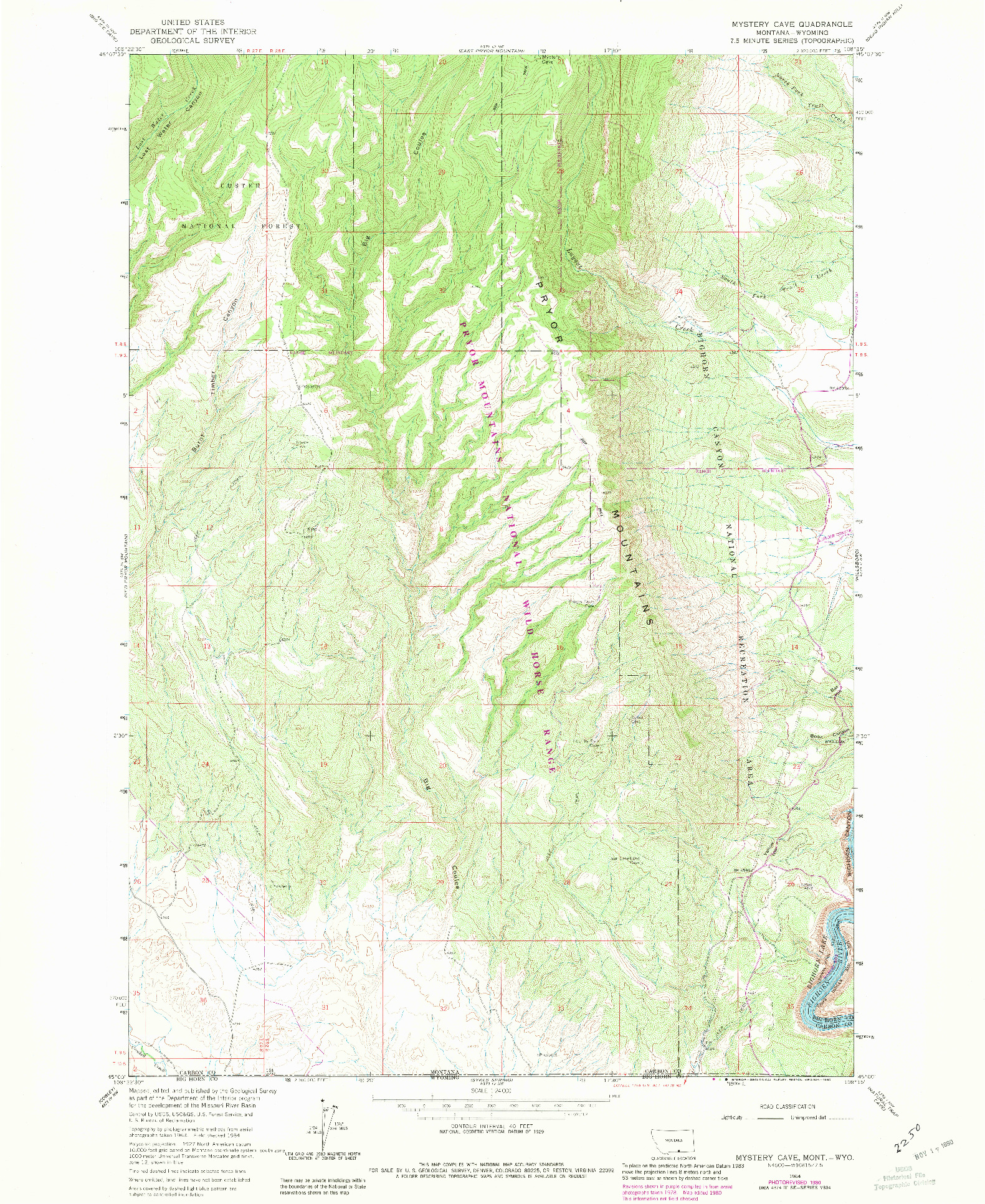 USGS 1:24000-SCALE QUADRANGLE FOR MYSTERY CAVE, MT 1964