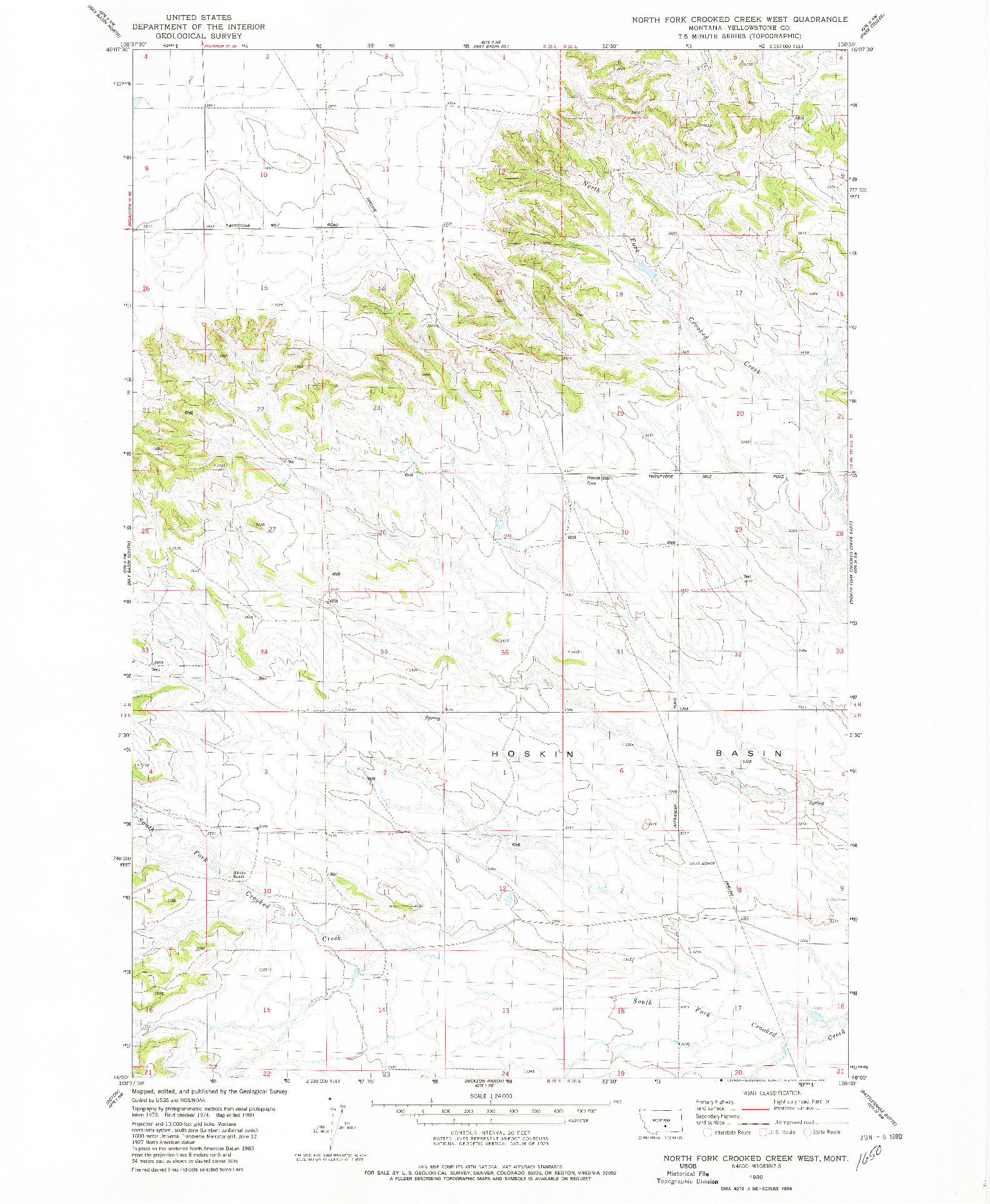 USGS 1:24000-SCALE QUADRANGLE FOR NORTH FORK CROOKED CREEK WEST, MT 1980